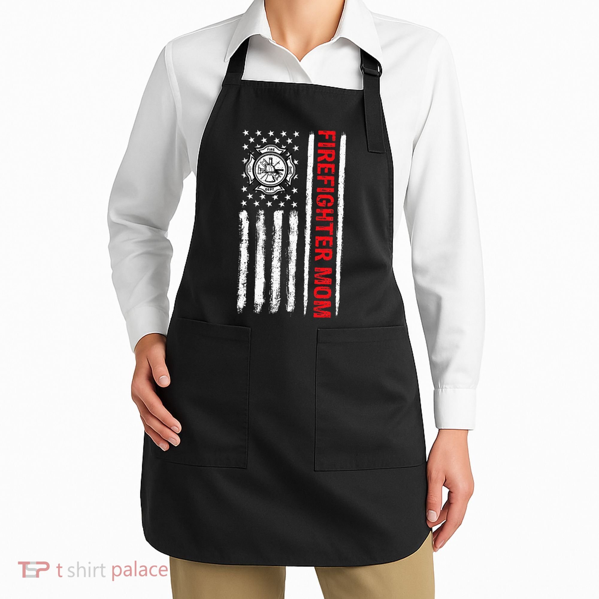 Firefighters Proud Firefighter Mom USA Flag Fireman Hero Apron