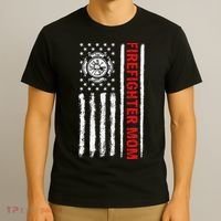 Firefighters Proud Firefighter Mom USA Flag Fireman Hero T-Shirt thumb 3