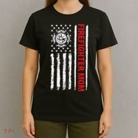 Firefighters Proud Firefighter Mom USA Flag Fireman Hero T-Shirt thumb 4