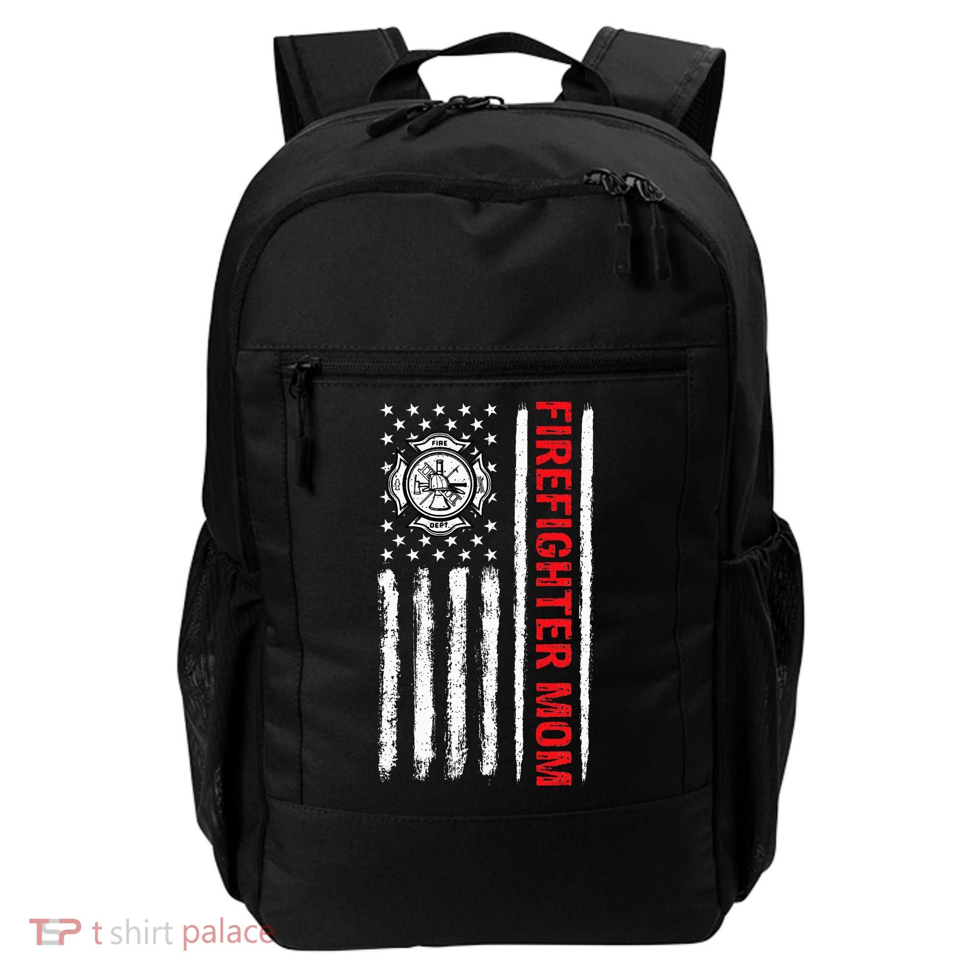 Firefighters Proud Firefighter Mom USA Flag Fireman Hero Backpack