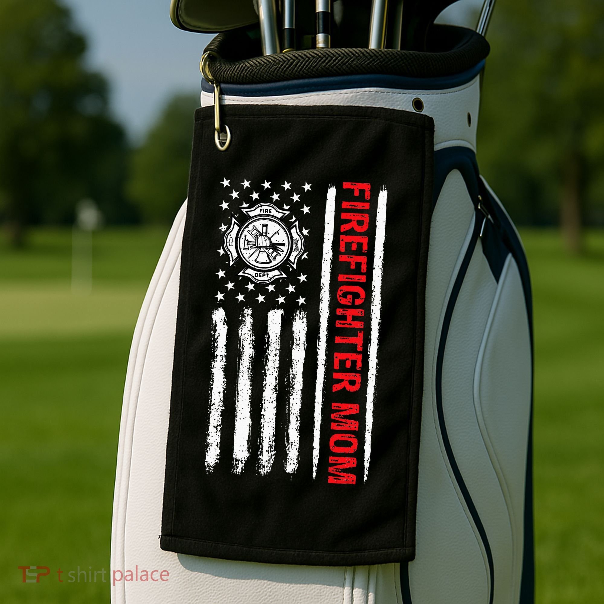 Firefighters Proud Firefighter Mom USA Flag Fireman Hero Golf Towel
