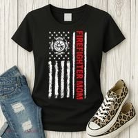 Firefighters Proud Firefighter Mom USA Flag Fireman Hero Women's T-Shirt thumb 3