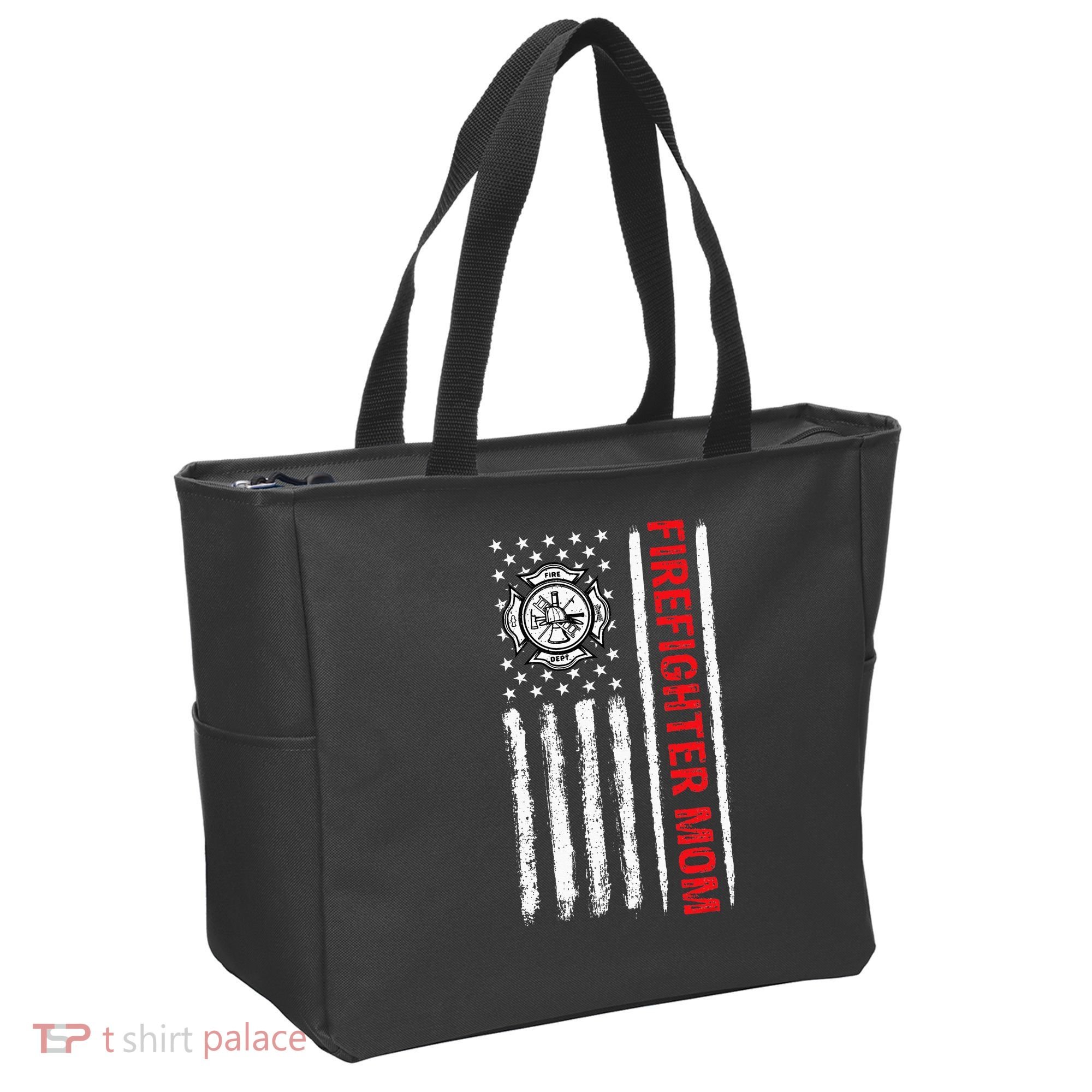 Firefighters Proud Firefighter Mom USA Flag Fireman Hero Tote Bag