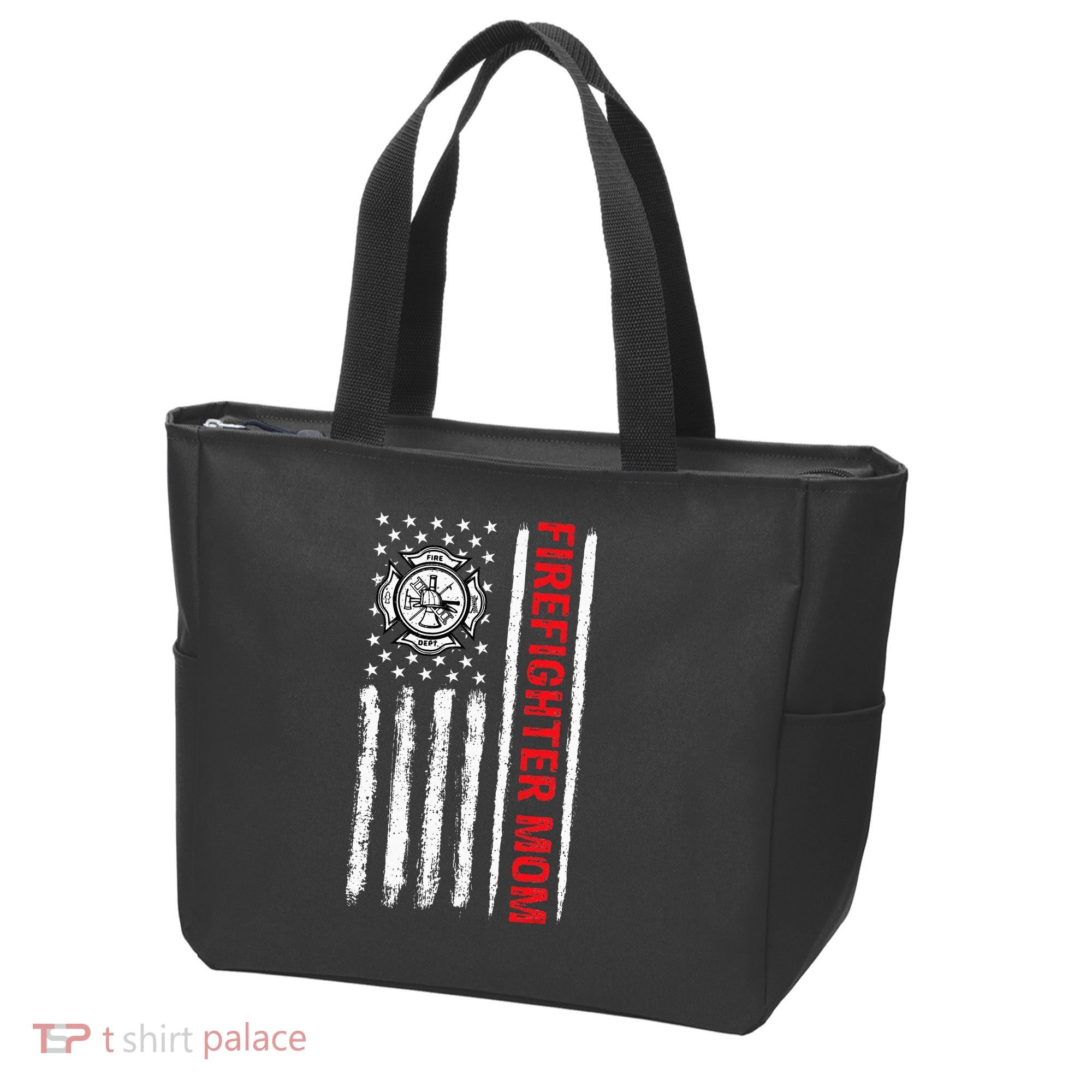 Firefighters Proud Firefighter Mom USA Flag Fireman Hero Tote Bag