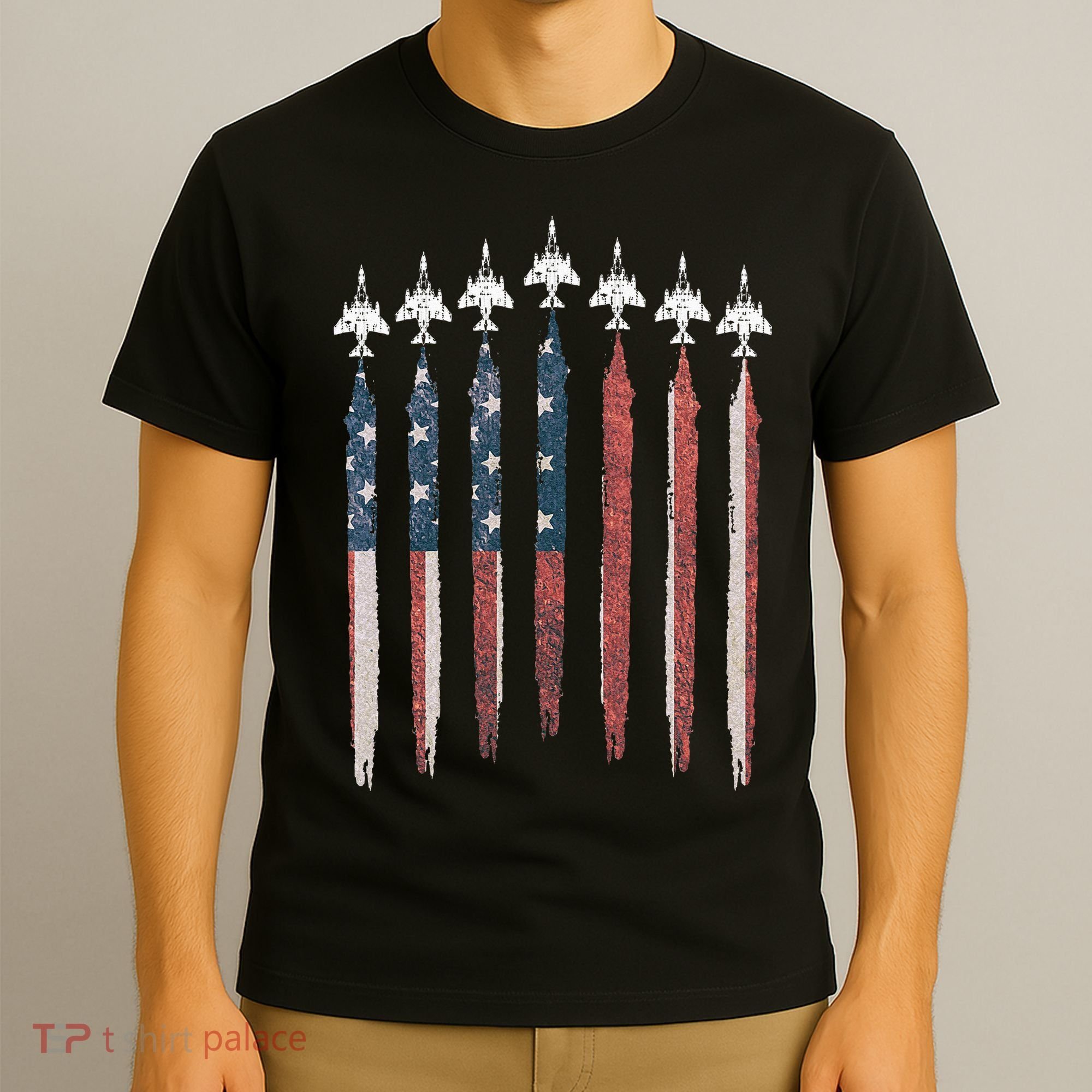 F4 Phantom Fighter Jet USA Flag Airplane F4 4th Of July T-Shirt