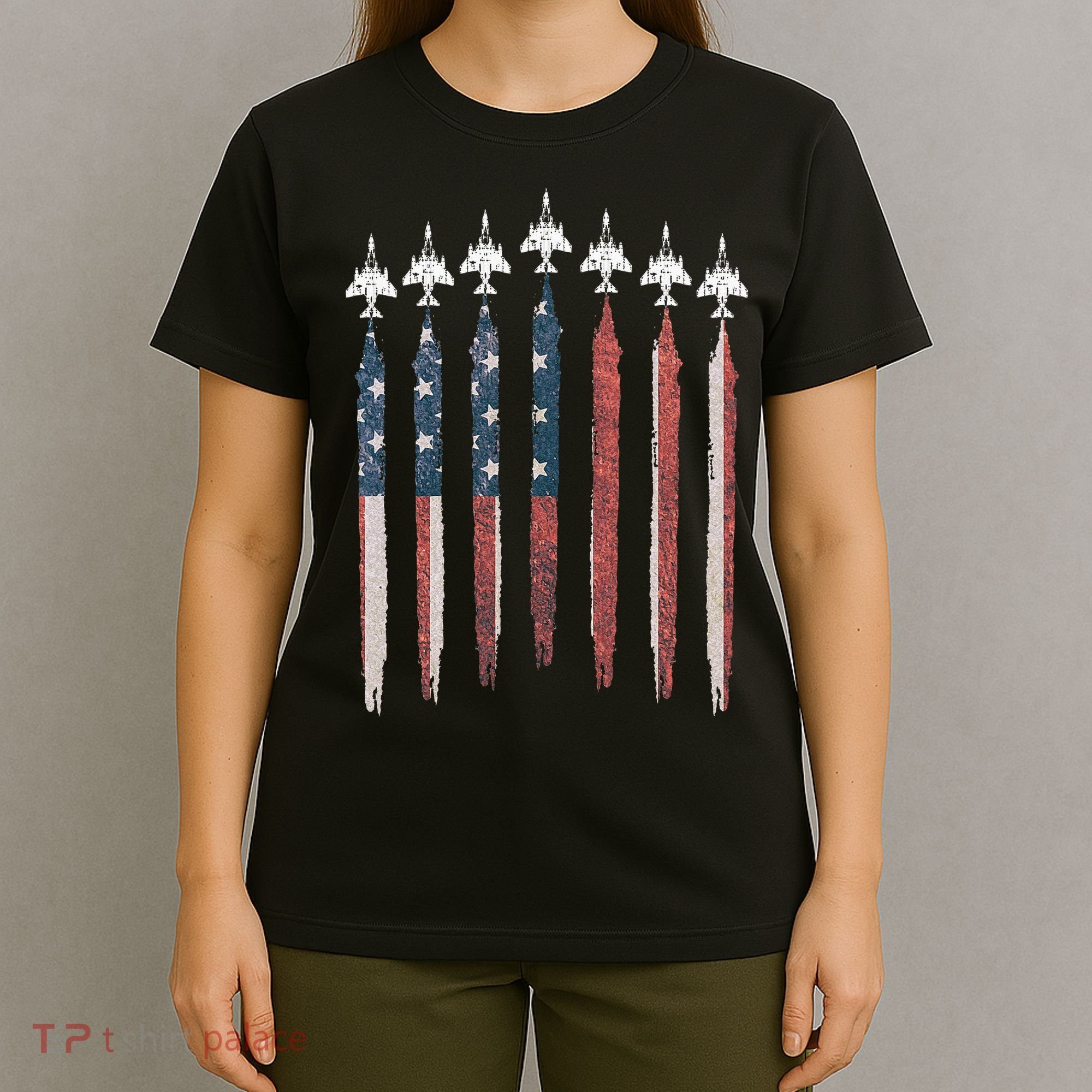 F4 Phantom Fighter Jet USA Flag Airplane F4 4th Of July T-Shirt
