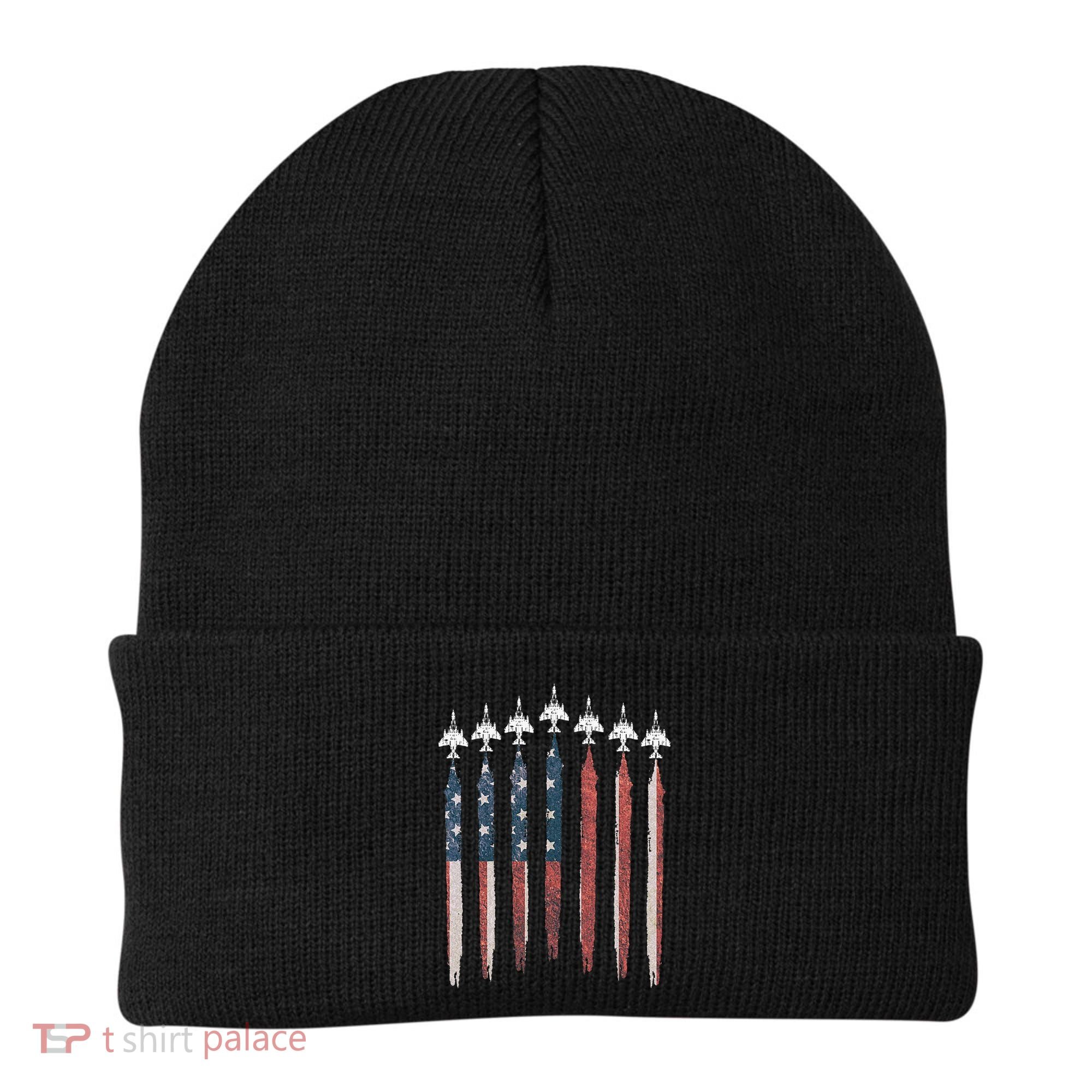 F4 Phantom Fighter Jet USA Flag Airplane F4 4th Of July Beanie