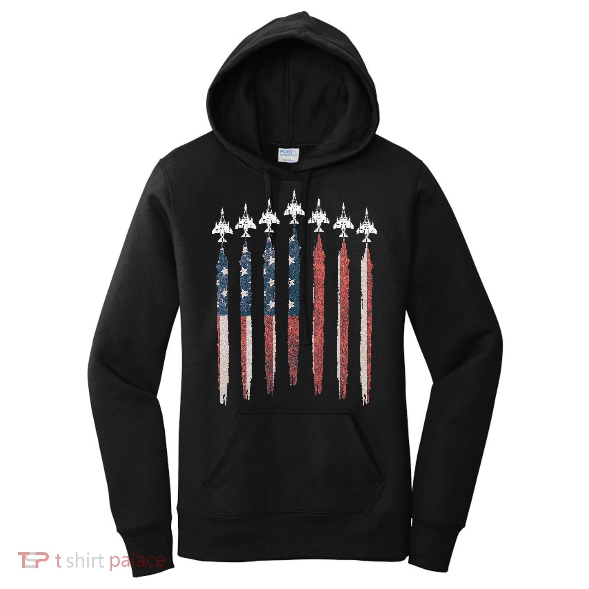 F4 Phantom Fighter Jet USA Flag Airplane F4 4th Of July Women's Hoodie