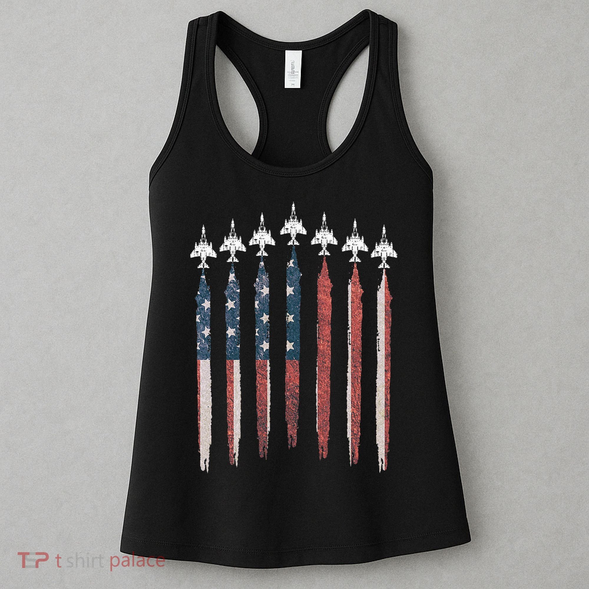 F4 Phantom Fighter Jet USA Flag Airplane F4 4th Of July Women's Tank Top