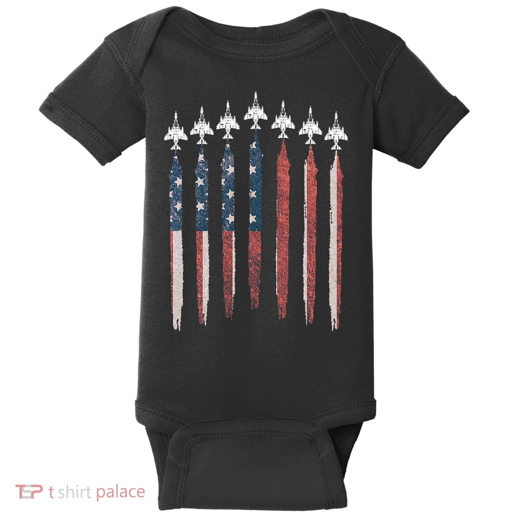 F4 Phantom Fighter Jet USA Flag Airplane F4 4th Of July Baby Bodysuit