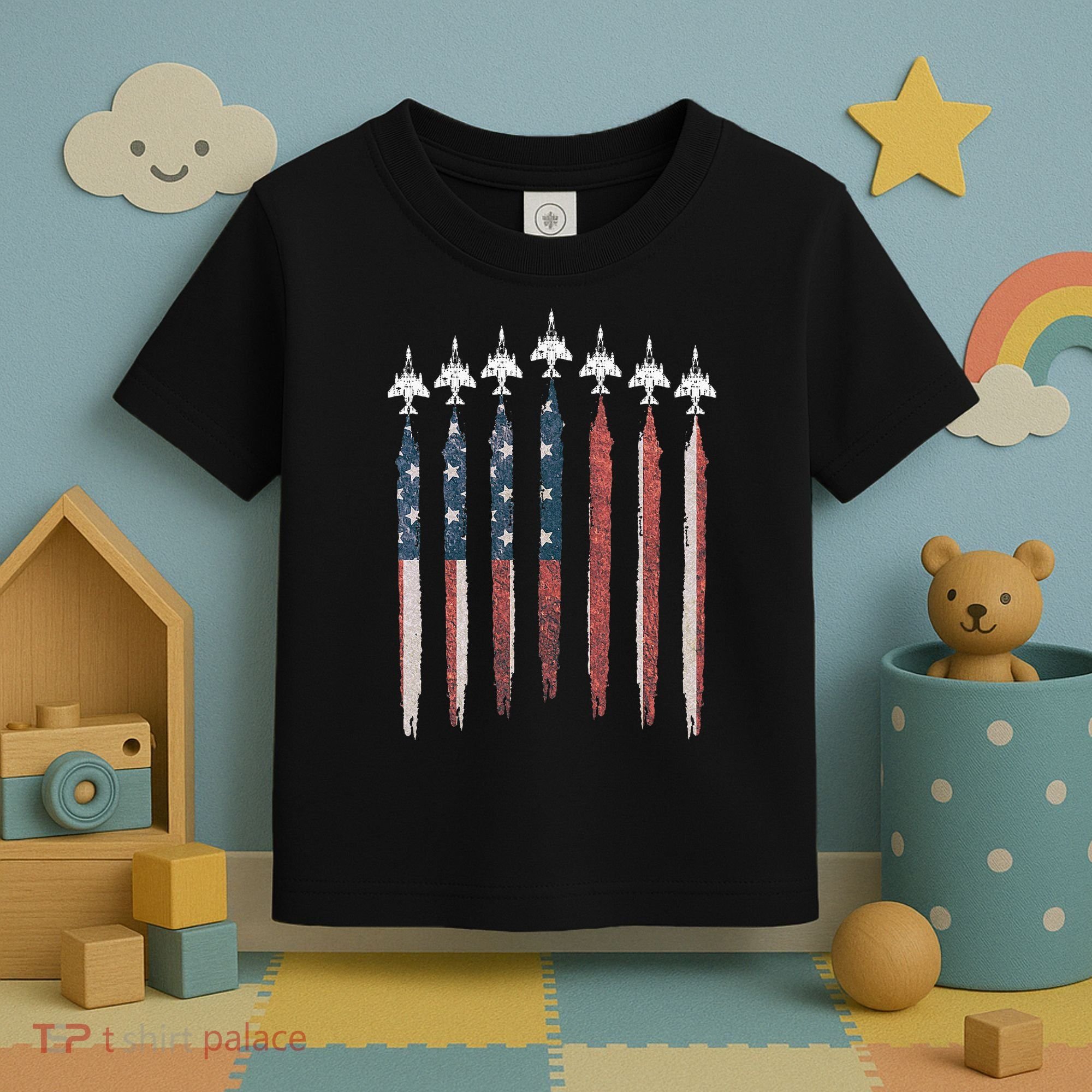 F4 Phantom Fighter Jet USA Flag Airplane F4 4th Of July Toddler T-Shirt