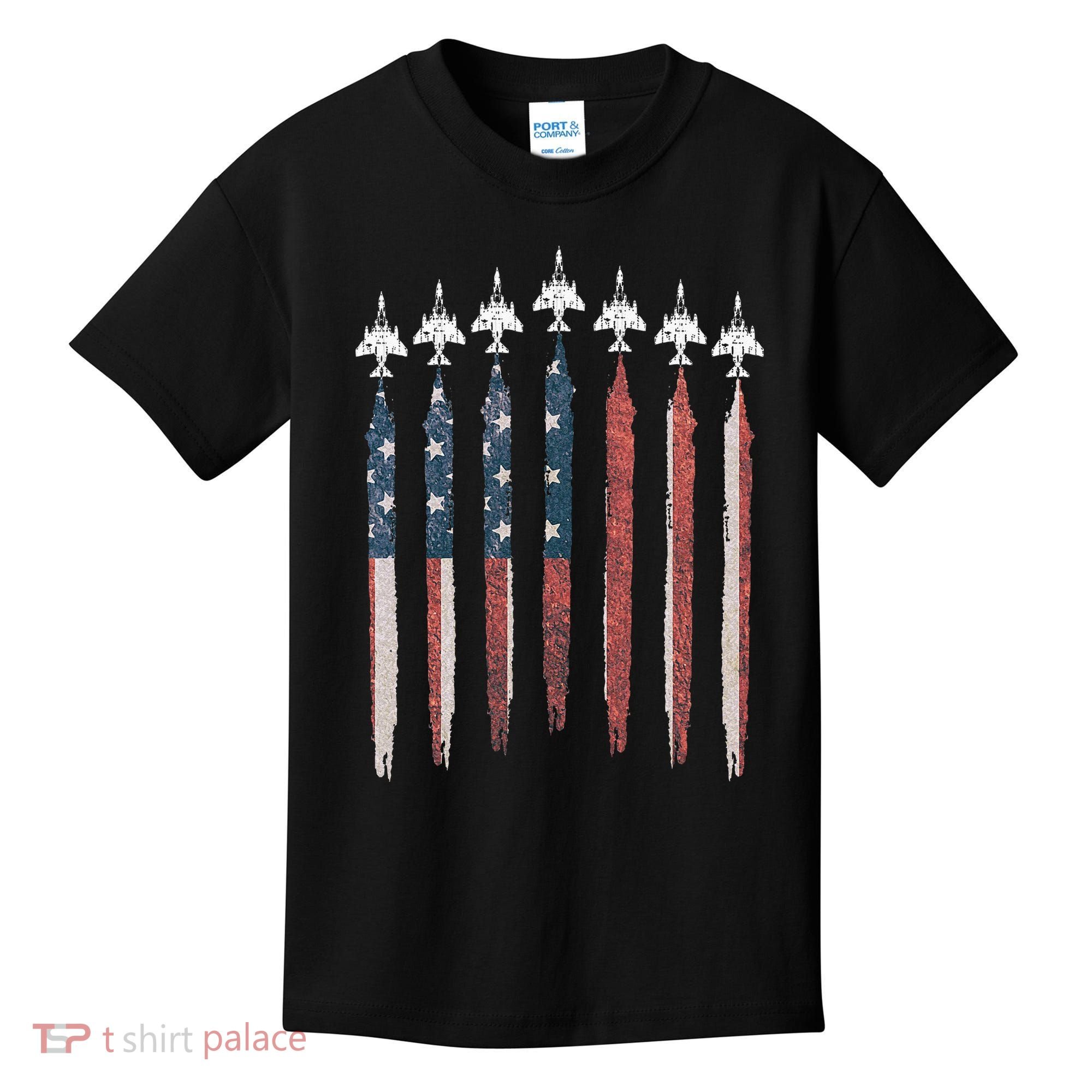 F4 Phantom Fighter Jet USA Flag Airplane F4 4th Of July Kids T-Shirt