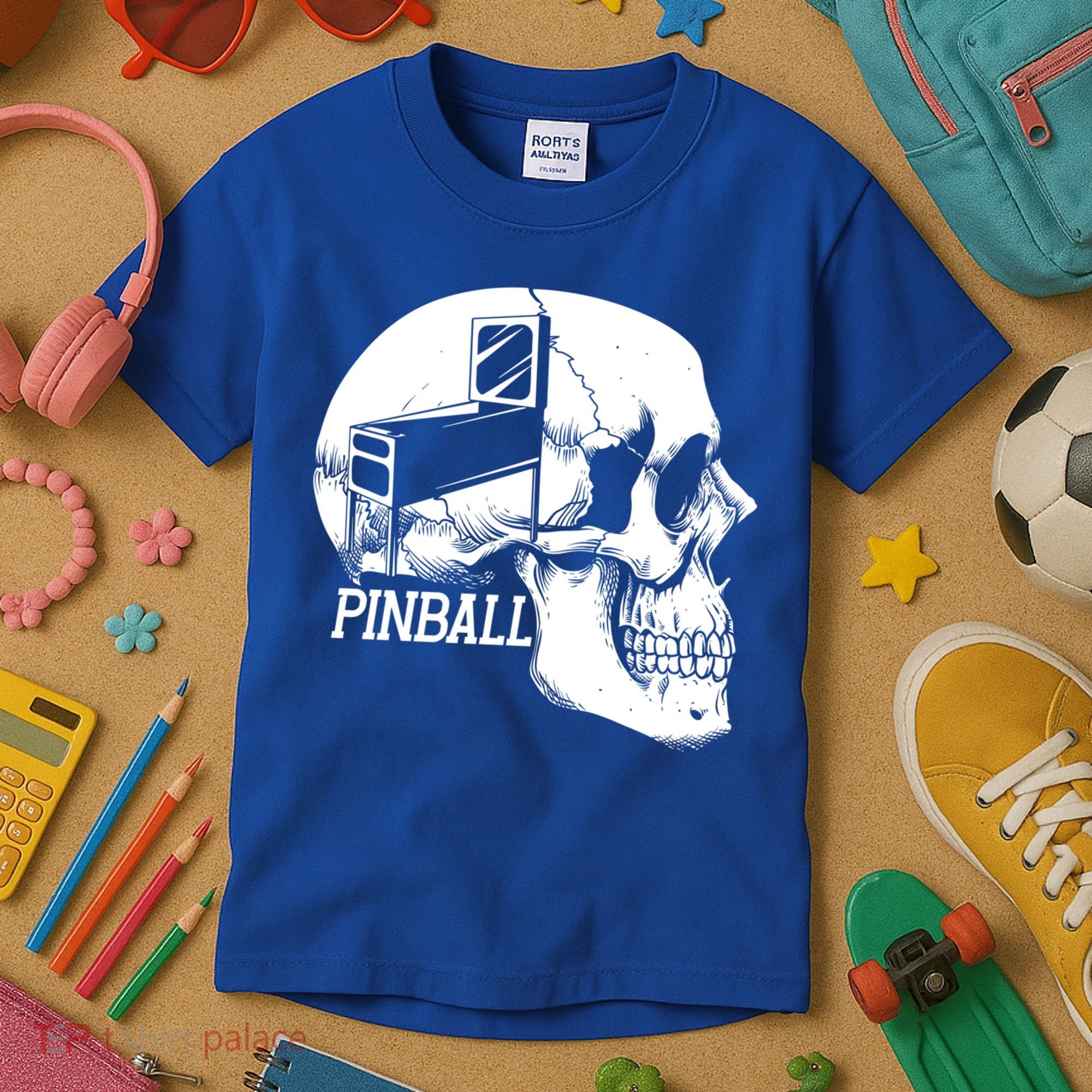 Funny Pinball Fan Skeleton Gaming Gamer Gift Kids T-Shirt