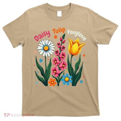 Floral Plant Foxglove Daisy Tulip Flower Girl Mom Mothers T-Shirt