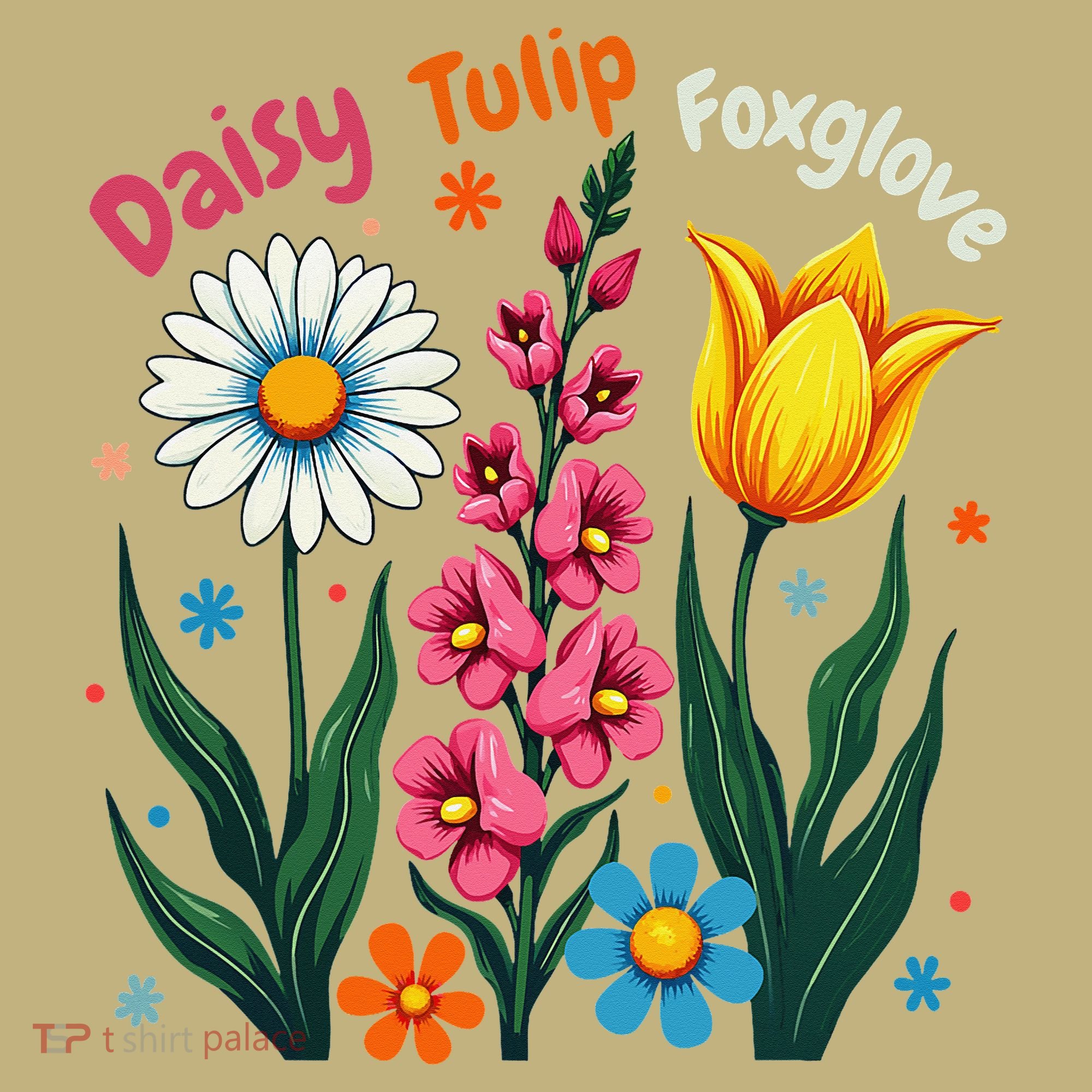 Floral Plant Foxglove Daisy Tulip Flower Girl Mom Mothers Polo