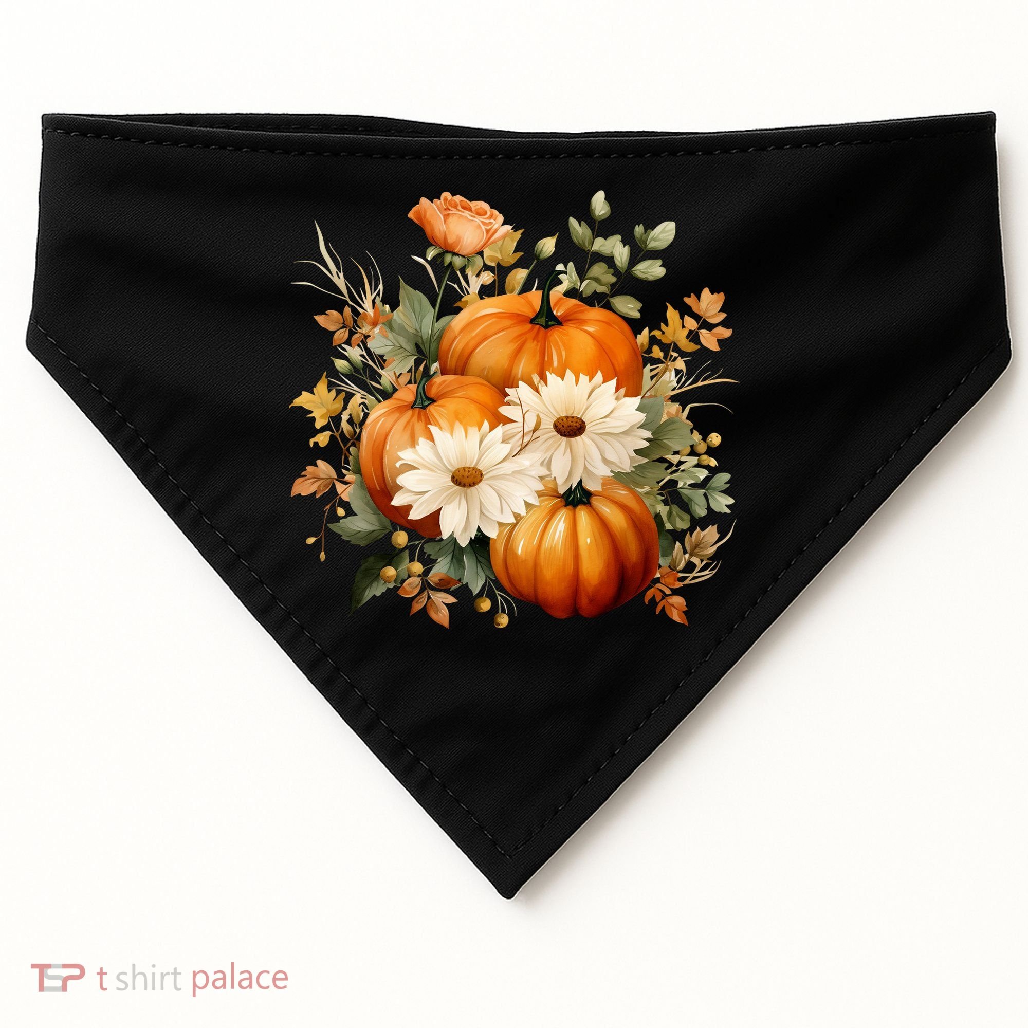 Fall Pumpkin Floral Holiday USA-Made Doggie Bandana