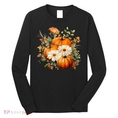 Fall Pumpkin Floral Holiday Long Sleeve Shirt