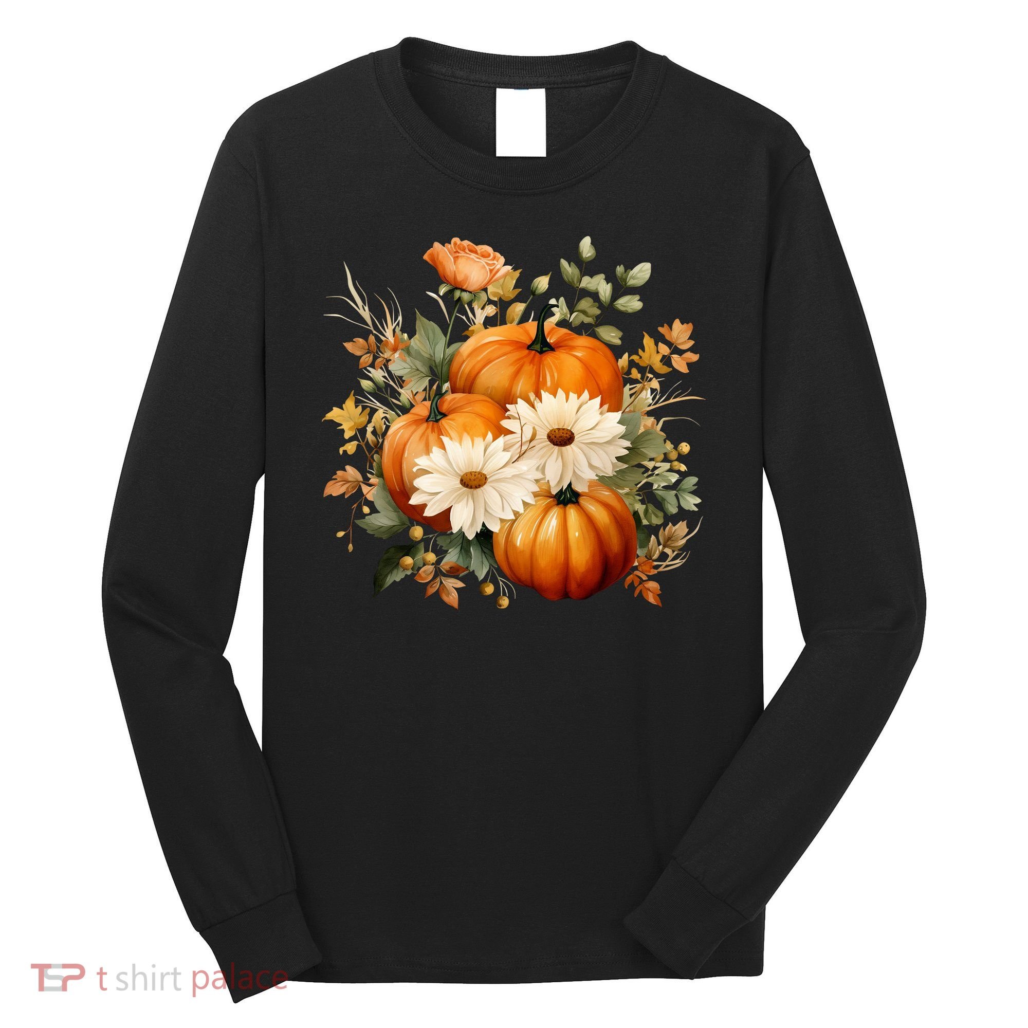 Fall Pumpkin Floral Holiday Long Sleeve Shirt