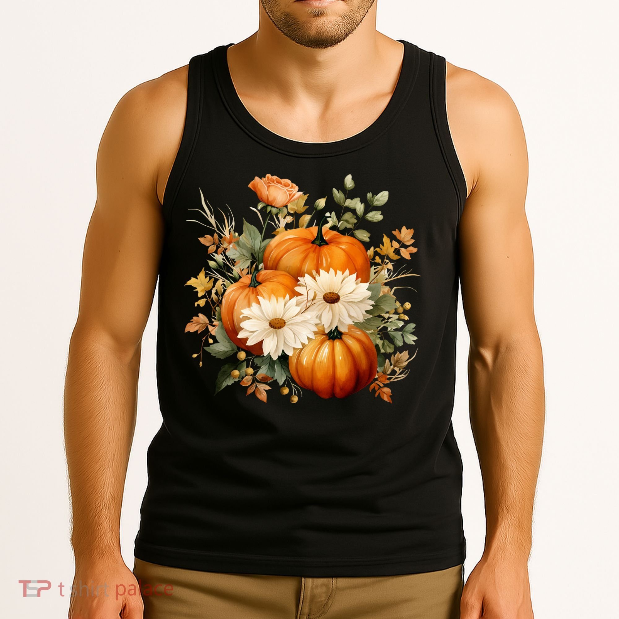 Fall Pumpkin Floral Holiday Tank Top