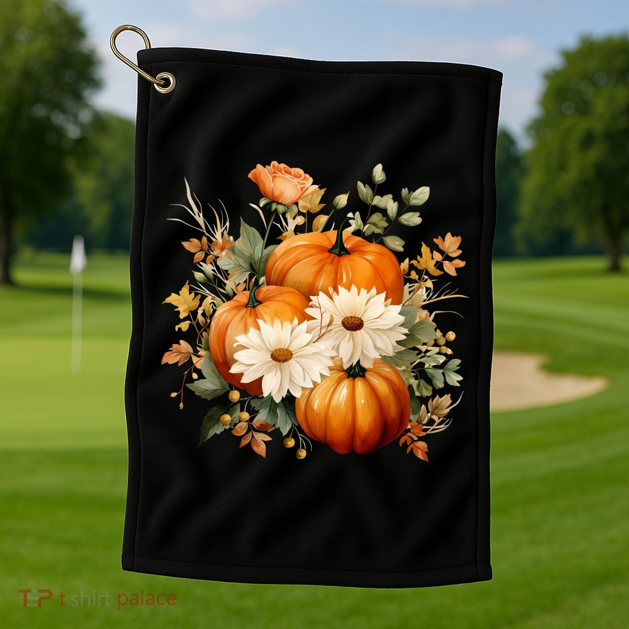 Fall Pumpkin Floral Holiday Golf Towel