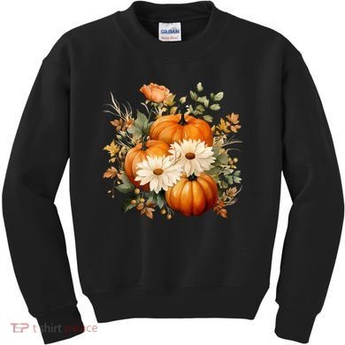 Fall Pumpkin Floral Holiday Kids Sweatshirt