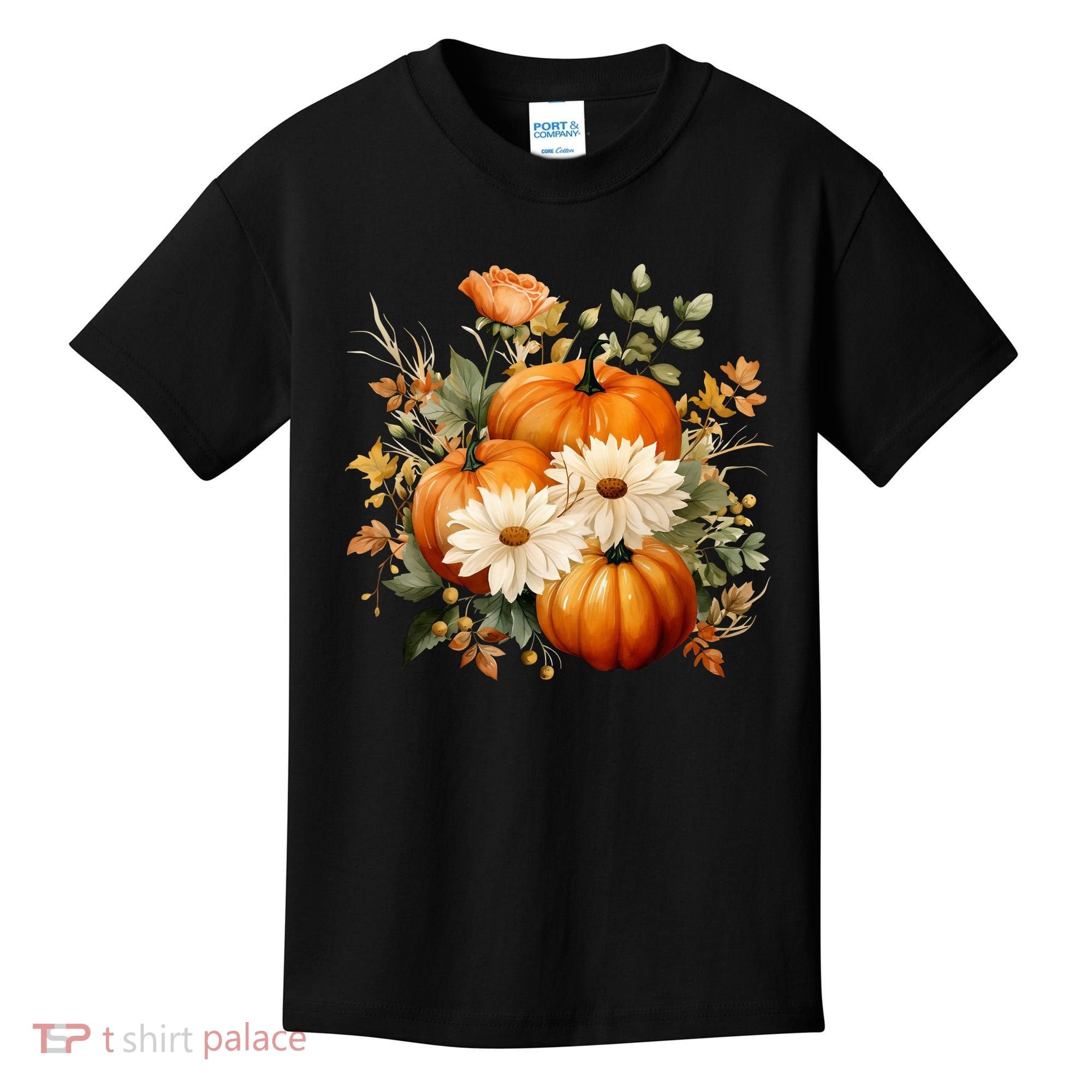 Fall Pumpkin Floral Holiday Kids T-Shirt