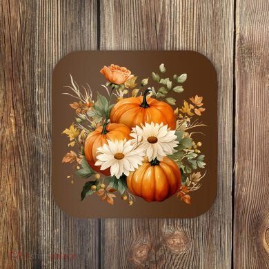 Fall Pumpkin Floral Holiday Coaster