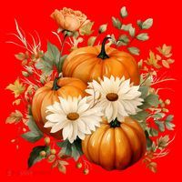 Fall Pumpkin Floral Holiday Santa Hat thumb 1