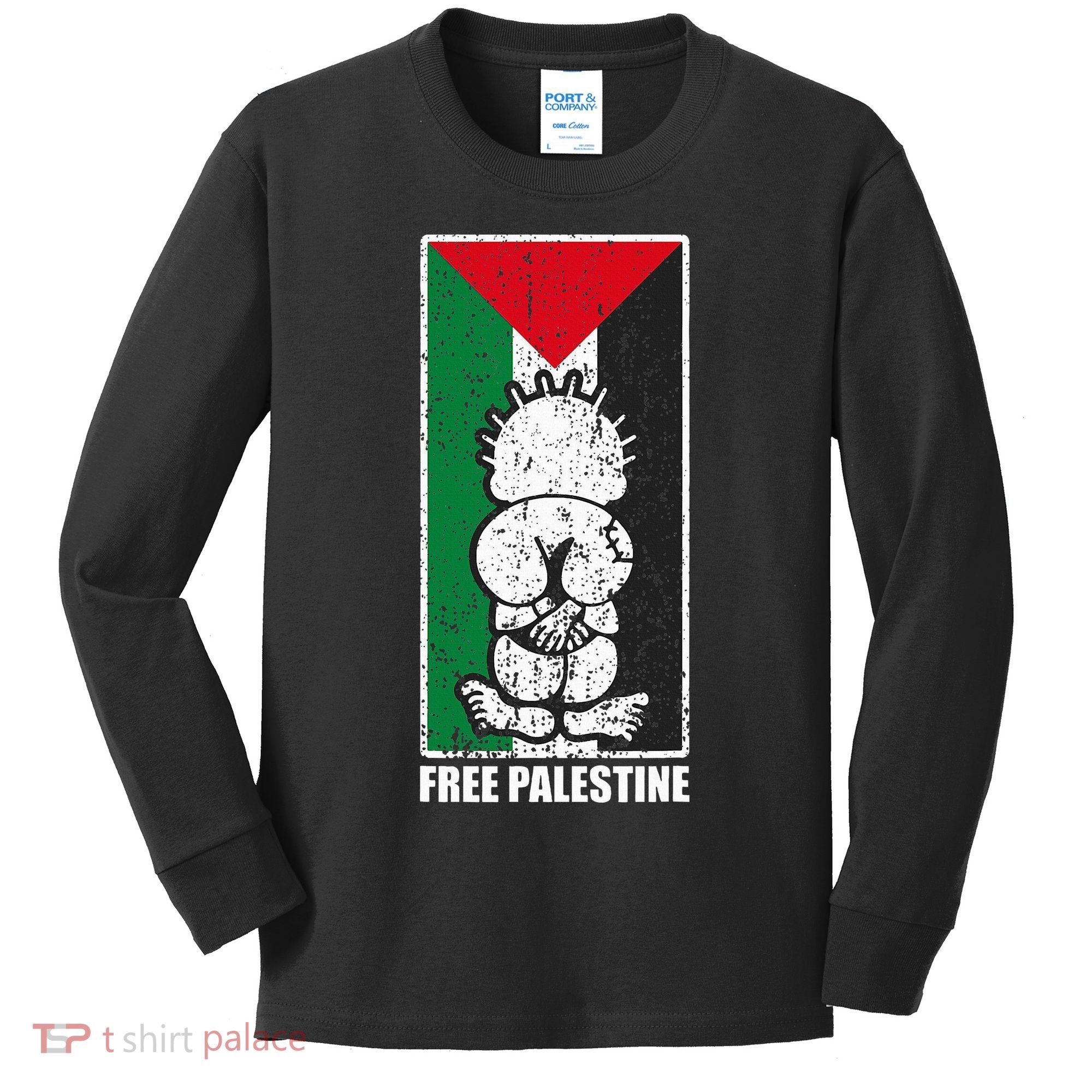 Free Palestine Flag Hanthala Gaza Save Sheikh Jarrah Kids Long Sleeve Shirt