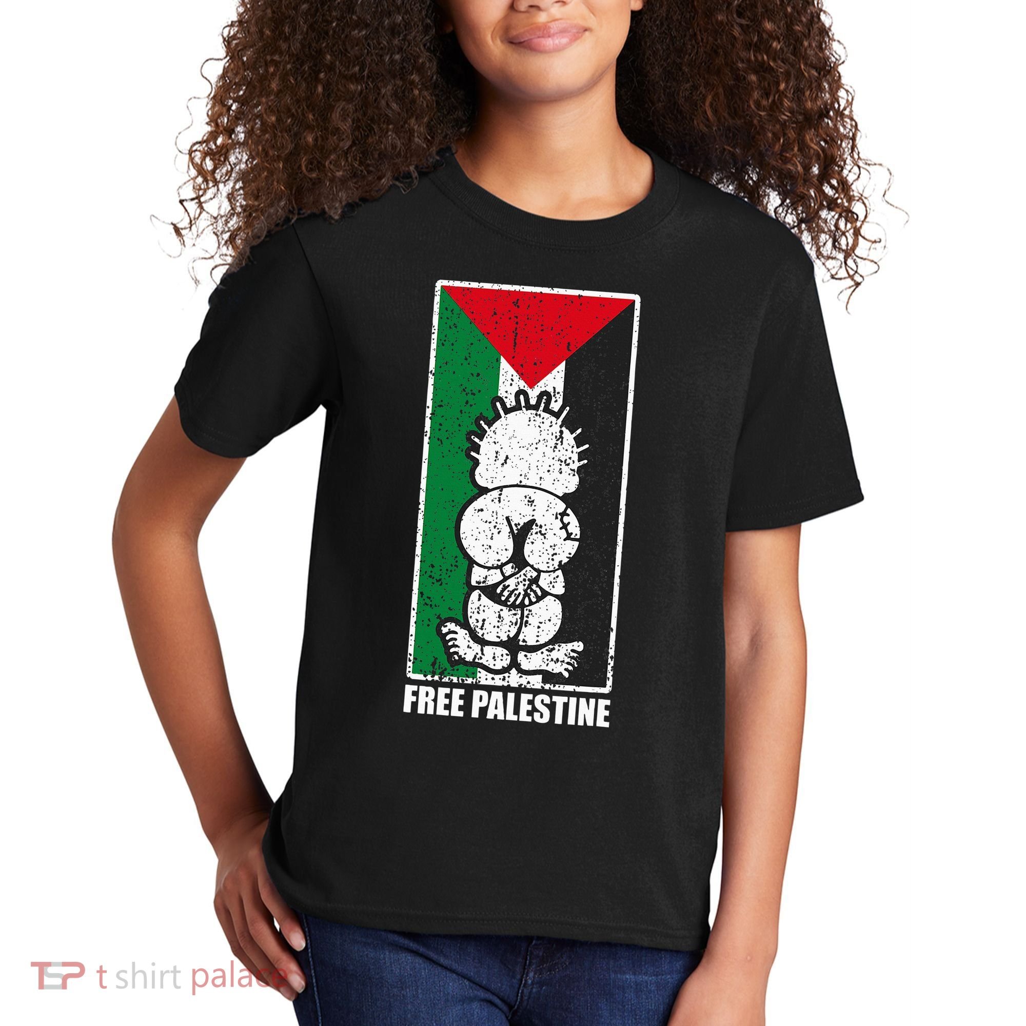 Free Palestine Flag Hanthala Gaza Save Sheikh Jarrah Kids T-Shirt