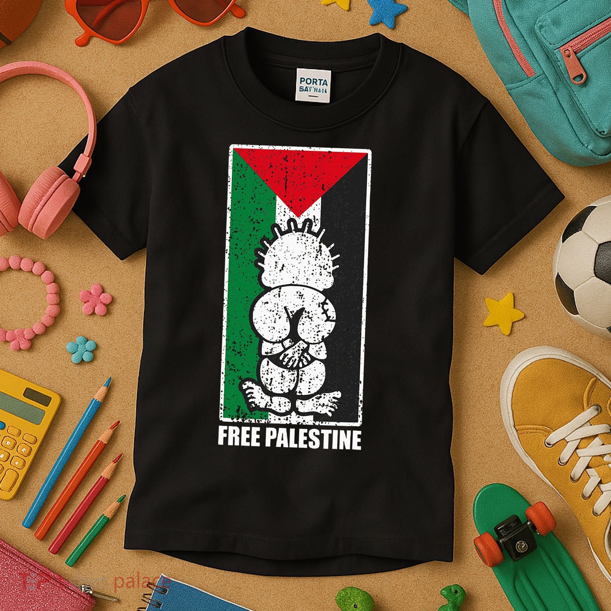 Free Palestine Flag Hanthala Gaza Save Sheikh Jarrah Kids T-Shirt