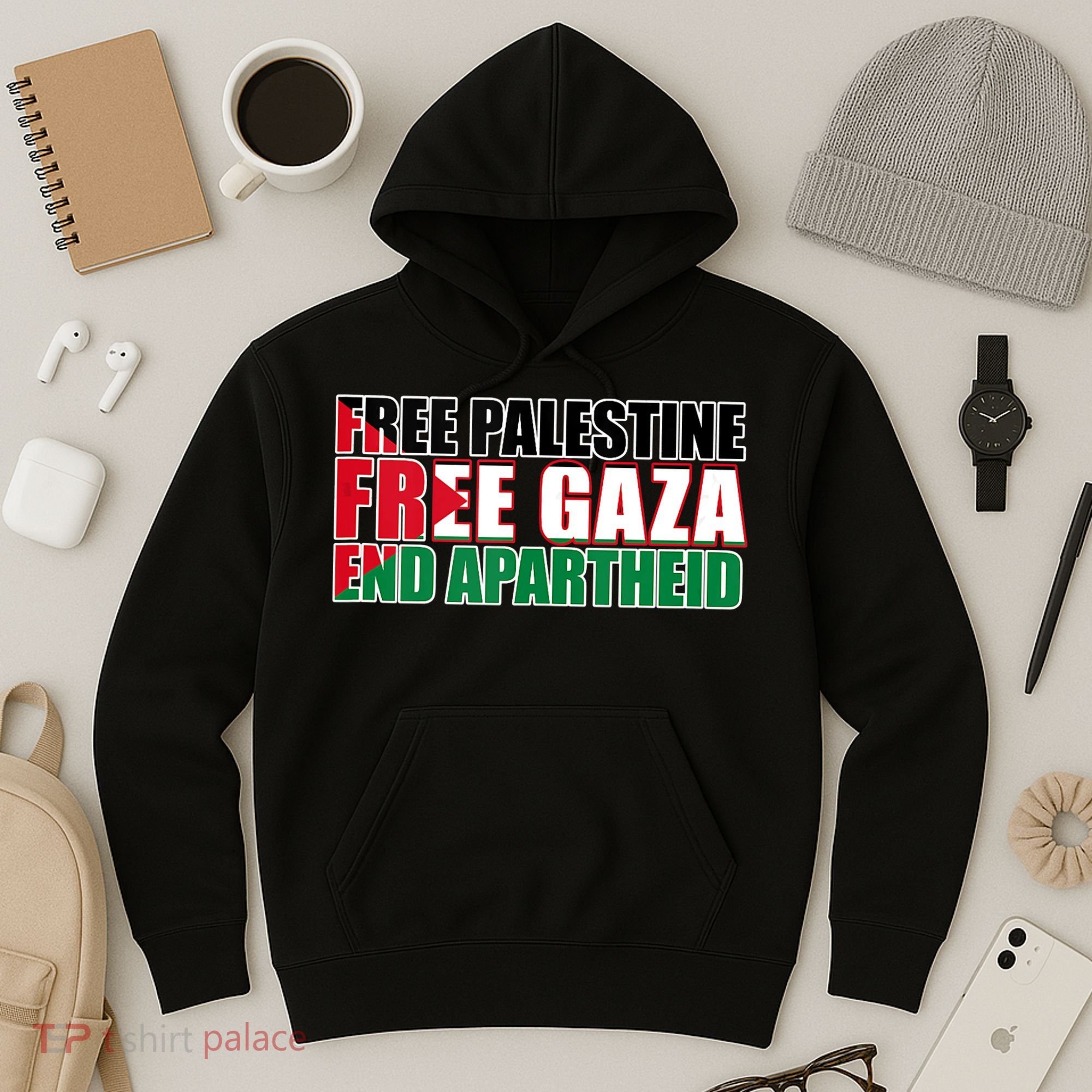Free Palestine Free Gaza End Apartheid Palestinian Flag Hoodie