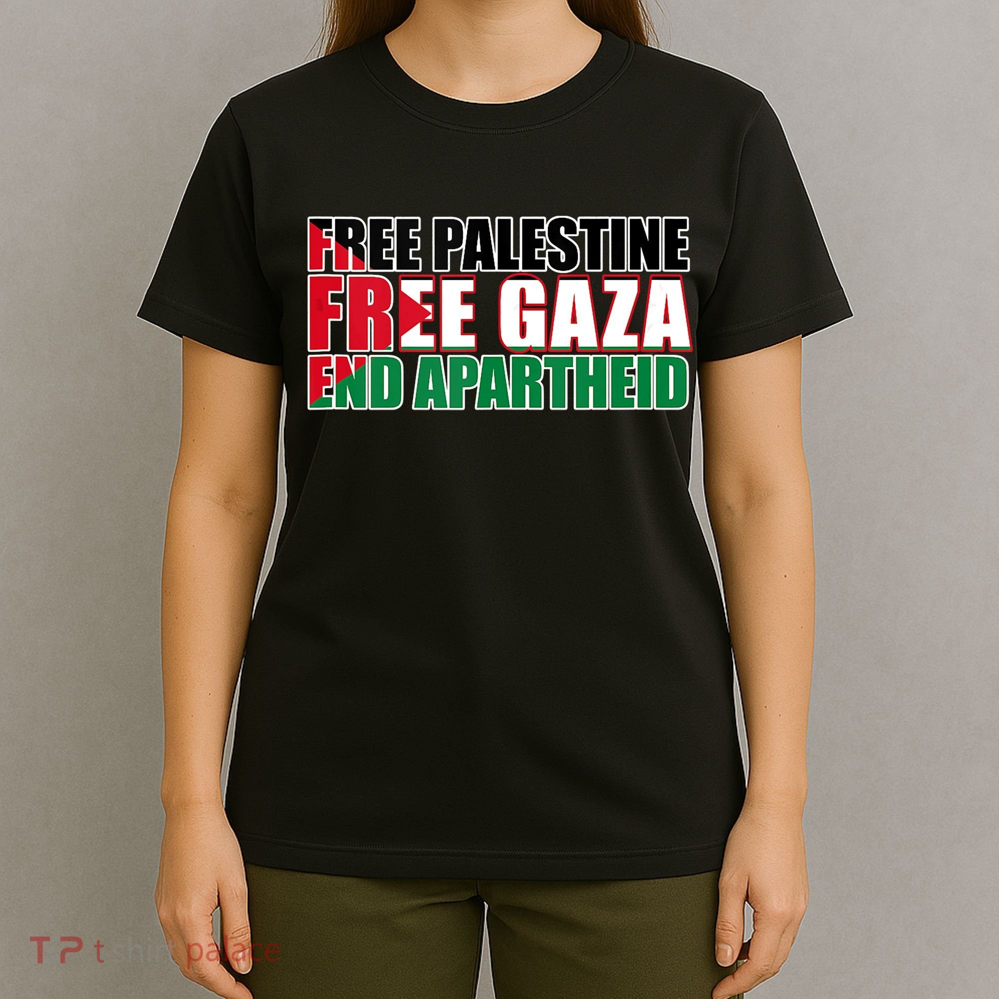 Free Palestine Free Gaza End Apartheid Palestinian Flag T-Shirt