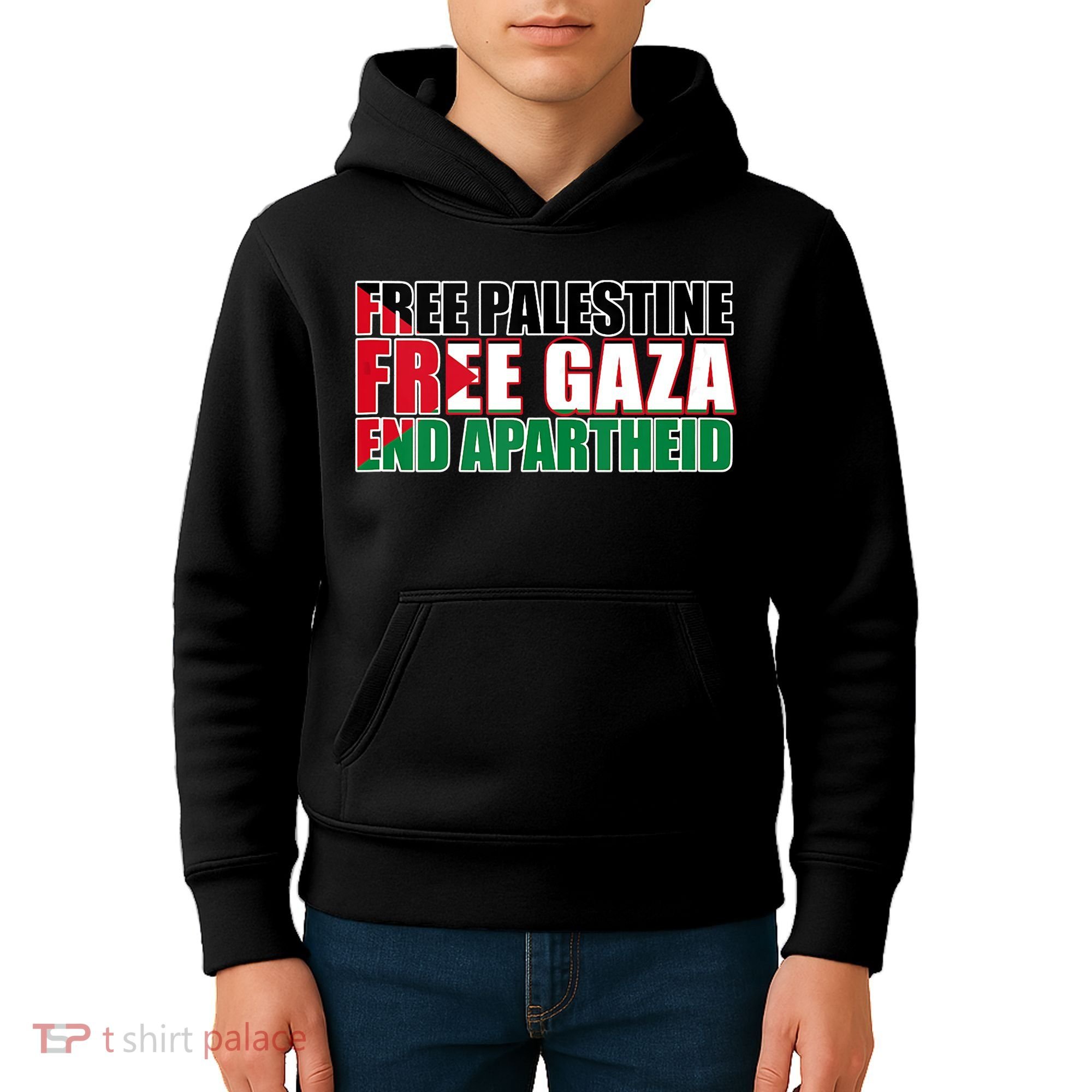 Free Palestine Free Gaza End Apartheid Palestinian Flag Kids Hoodie