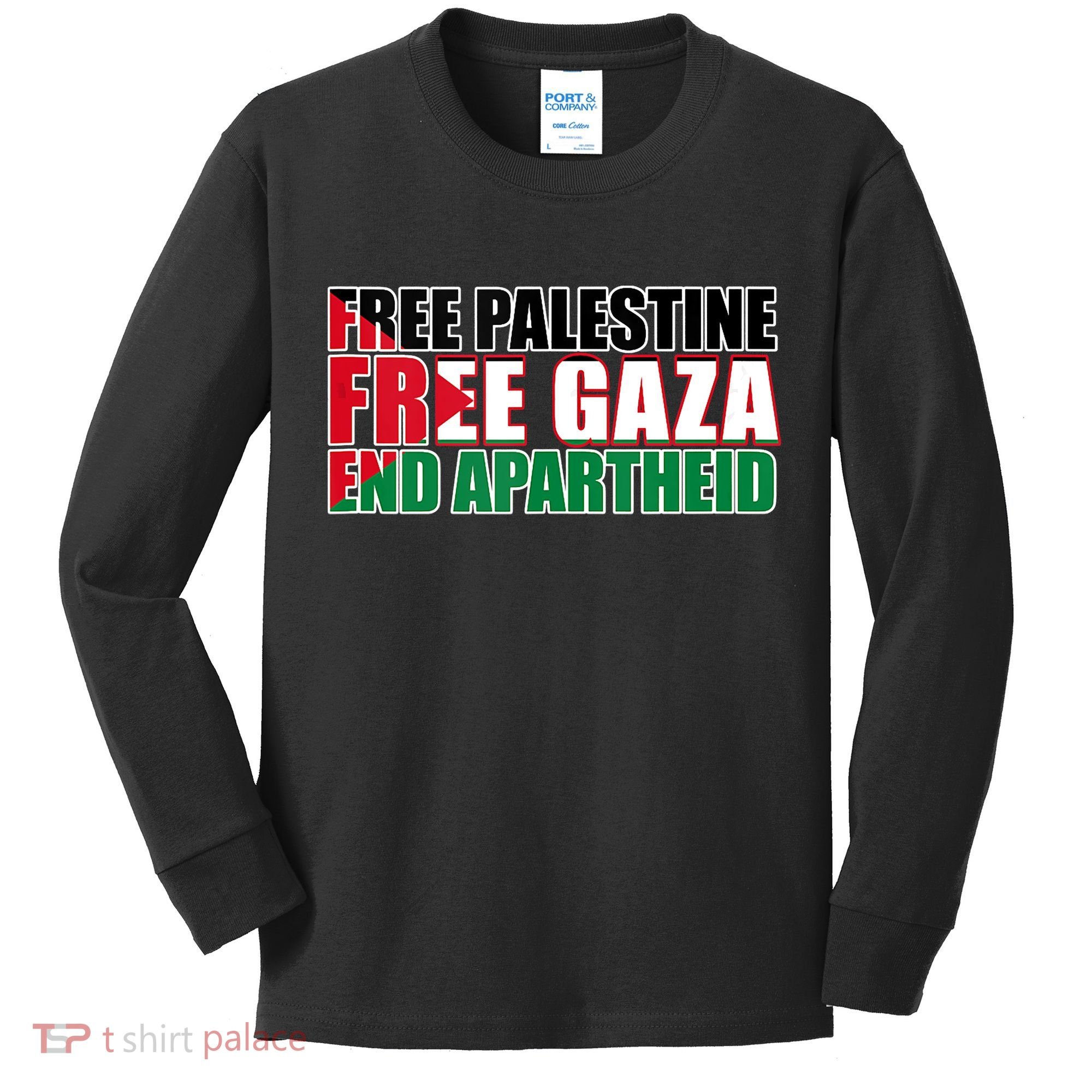 Free Palestine Free Gaza End Apartheid Palestinian Flag Kids Long Sleeve Shirt