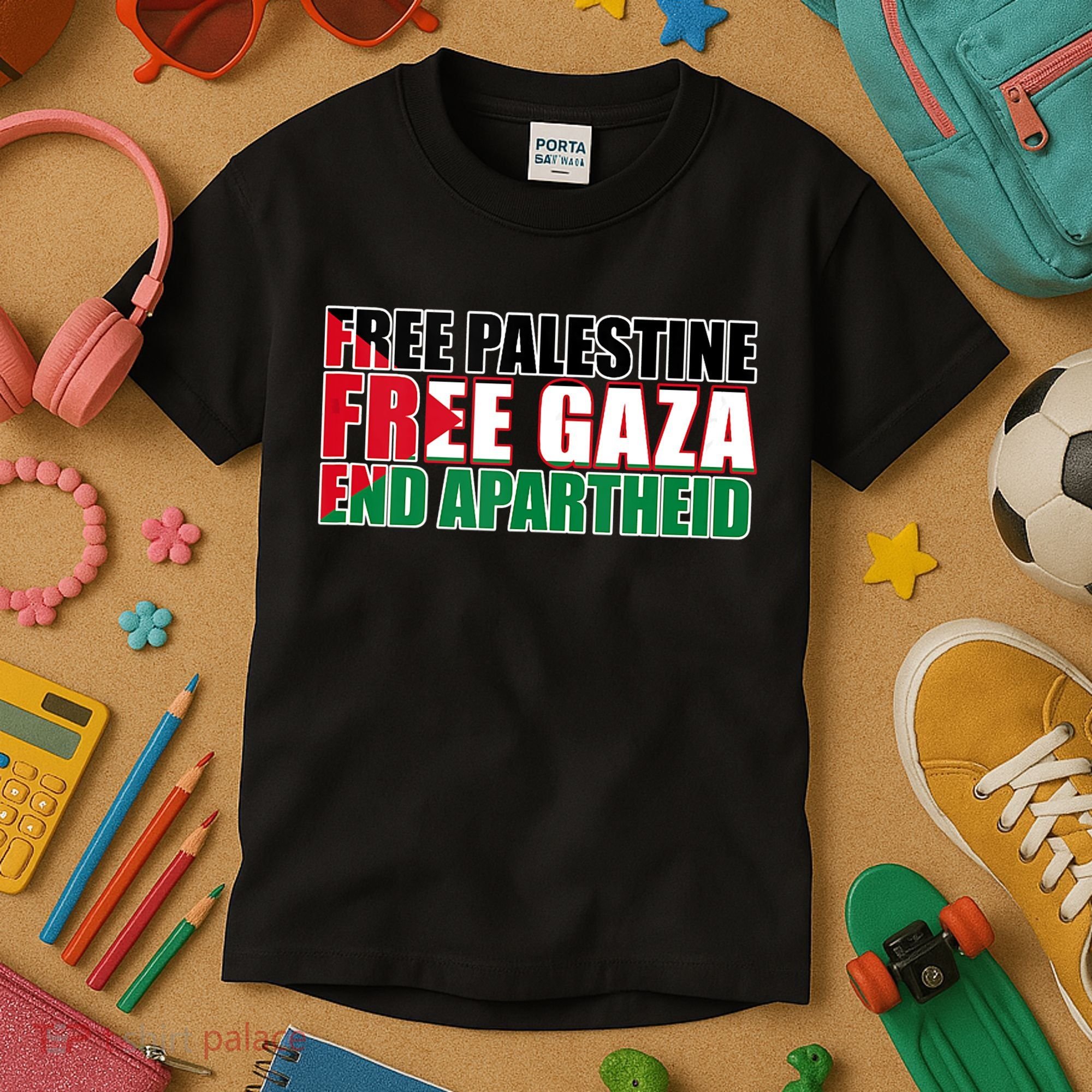 Free Palestine Free Gaza End Apartheid Palestinian Flag Kids T-Shirt