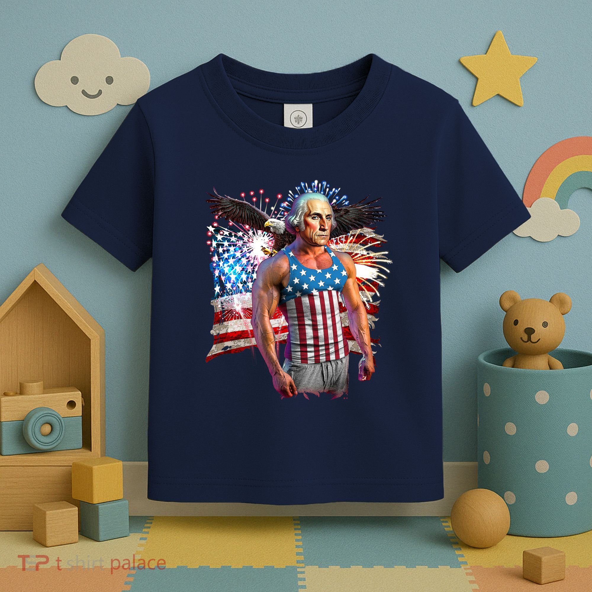 Funny Patriotic Fourth Of July Buff George Washington Toddler T-Shirt
