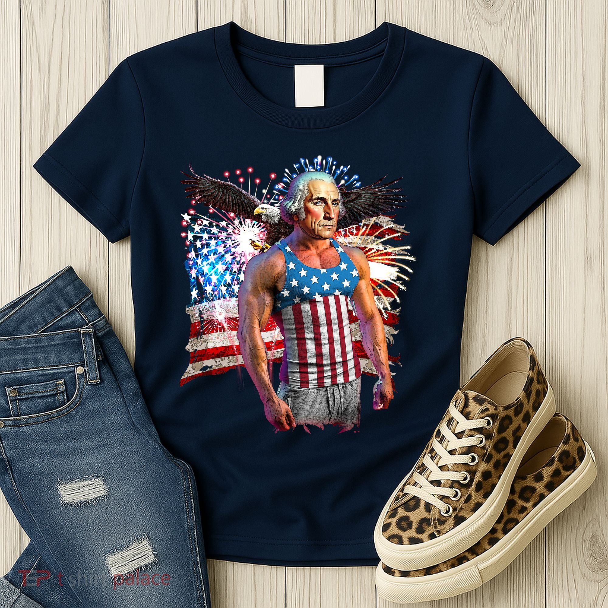 Funny Patriotic Fourth Of July Buff George Washington Women's T-Shirt