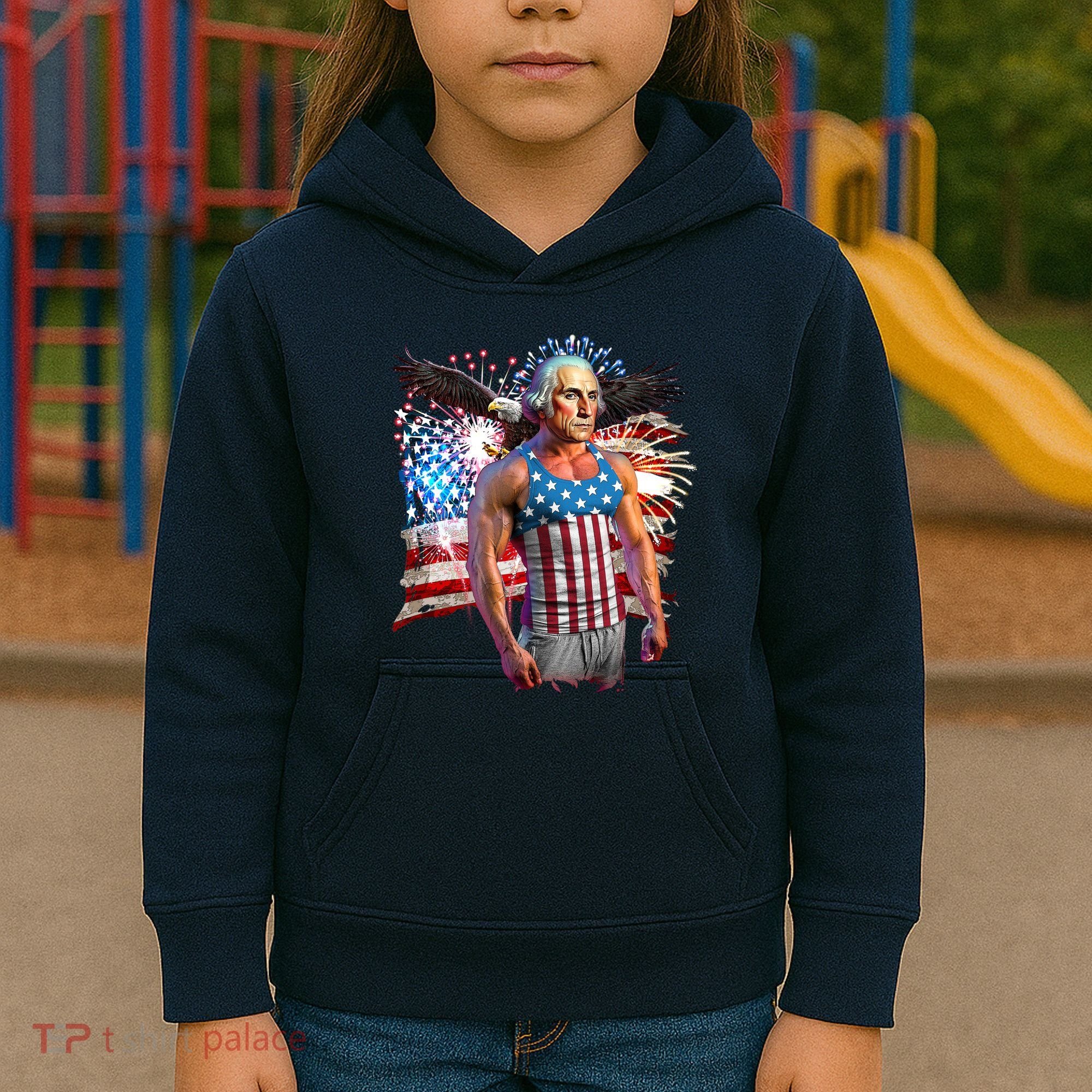 Funny Patriotic Fourth Of July Buff George Washington Kids Hoodie