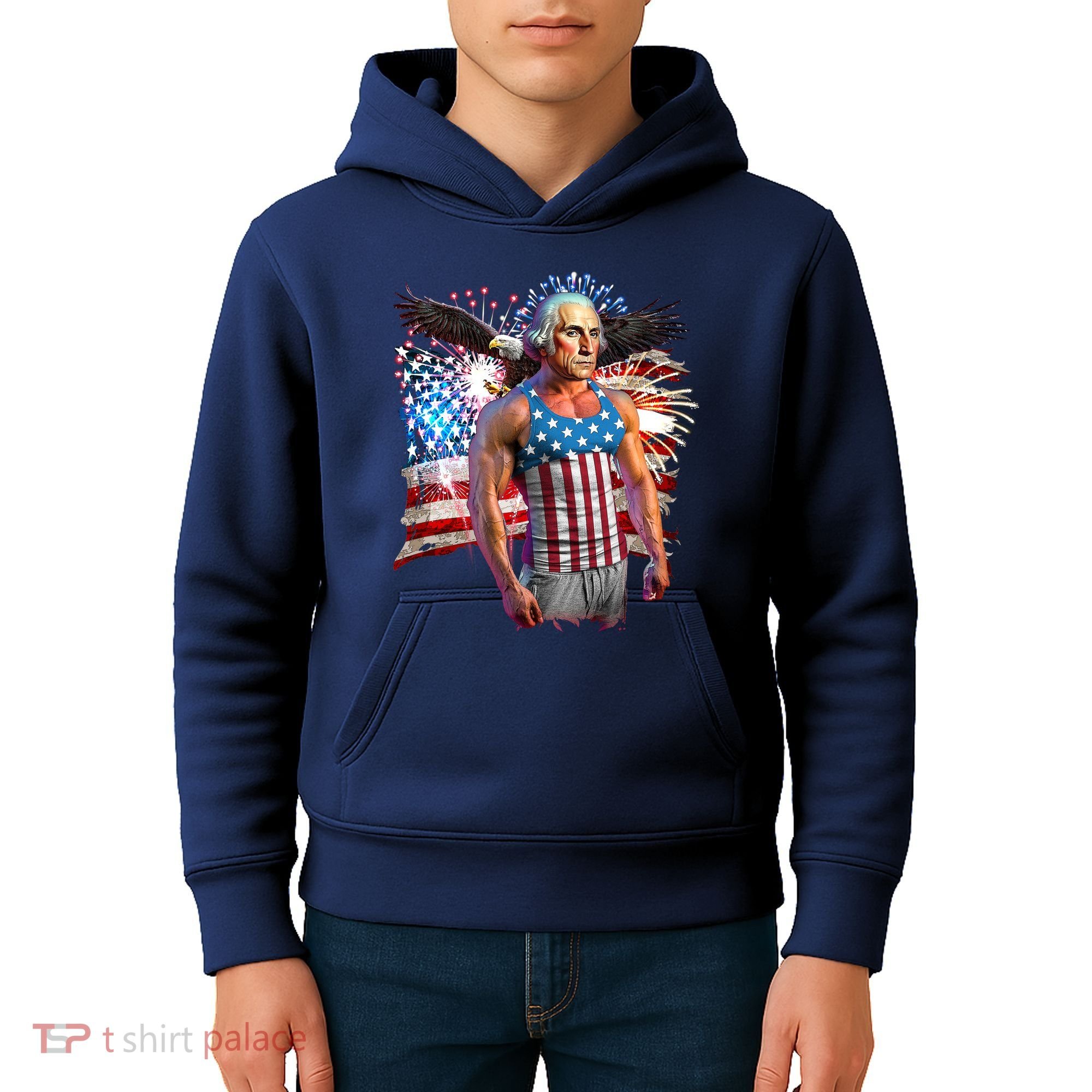 Funny Patriotic Fourth Of July Buff George Washington Kids Hoodie