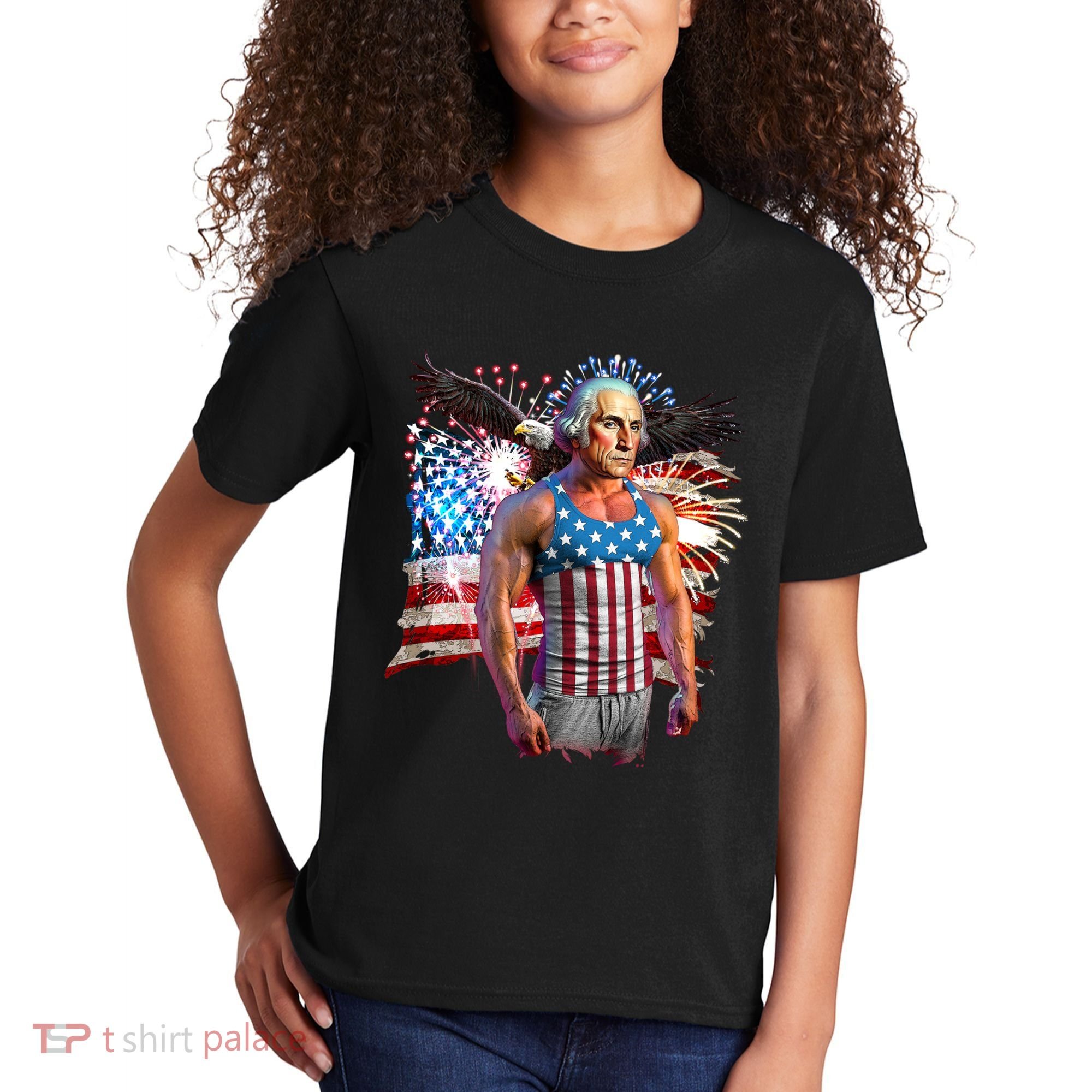 Funny Patriotic Fourth Of July Buff George Washington Kids T-Shirt
