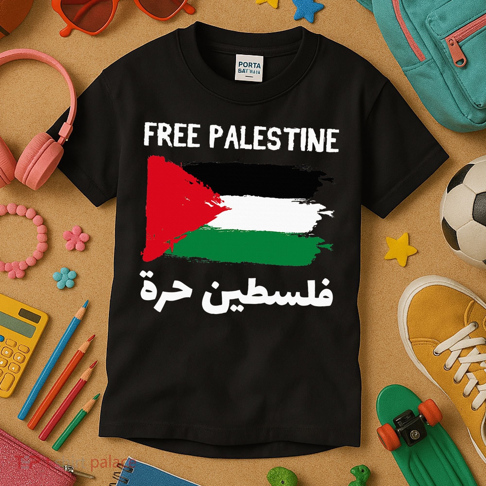 FREE PALESTINE Flag ARABIC Free Gaza Jerusalem Mosque Kids T-Shirt