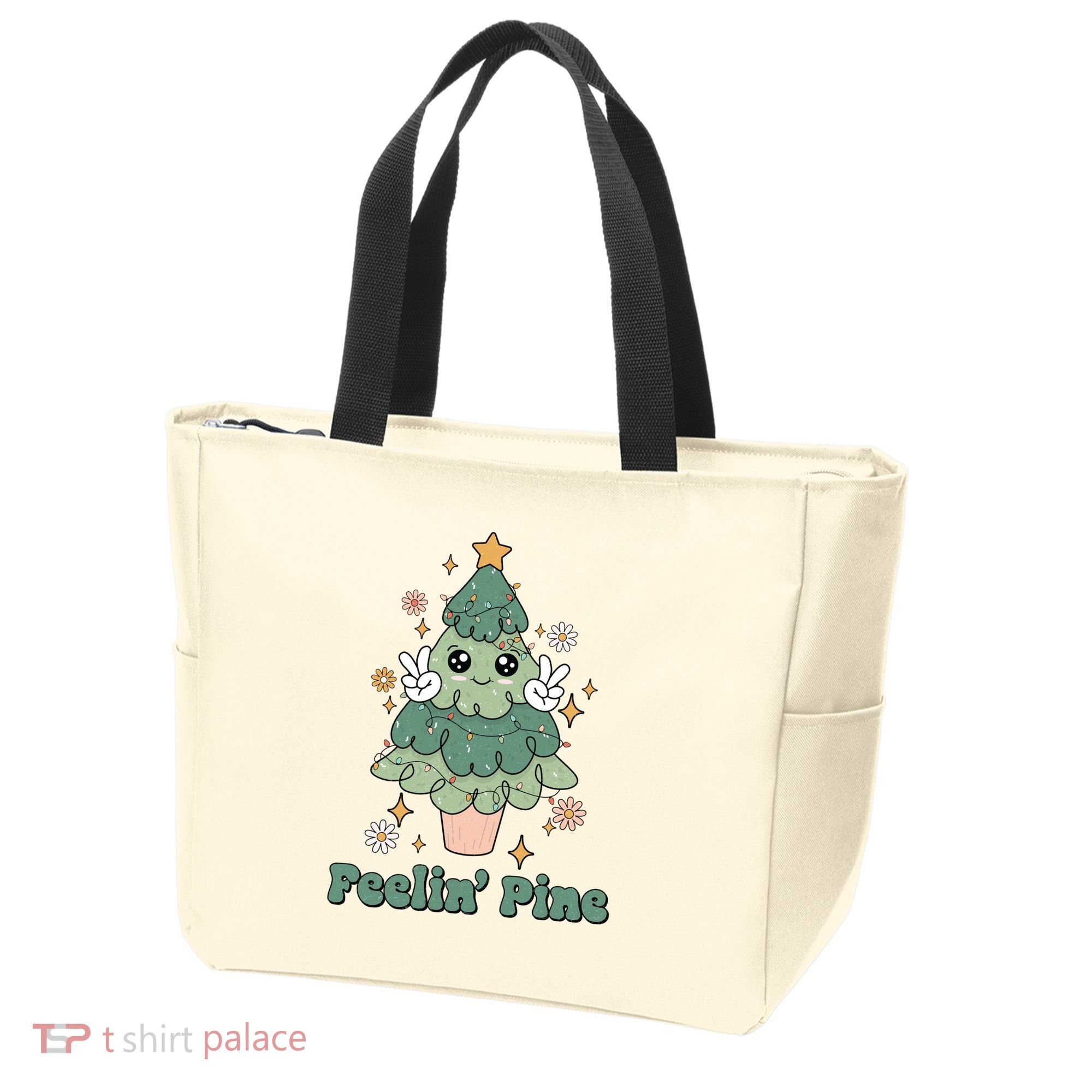 Feelin Pine Funny Christmas Tree Tote Bag