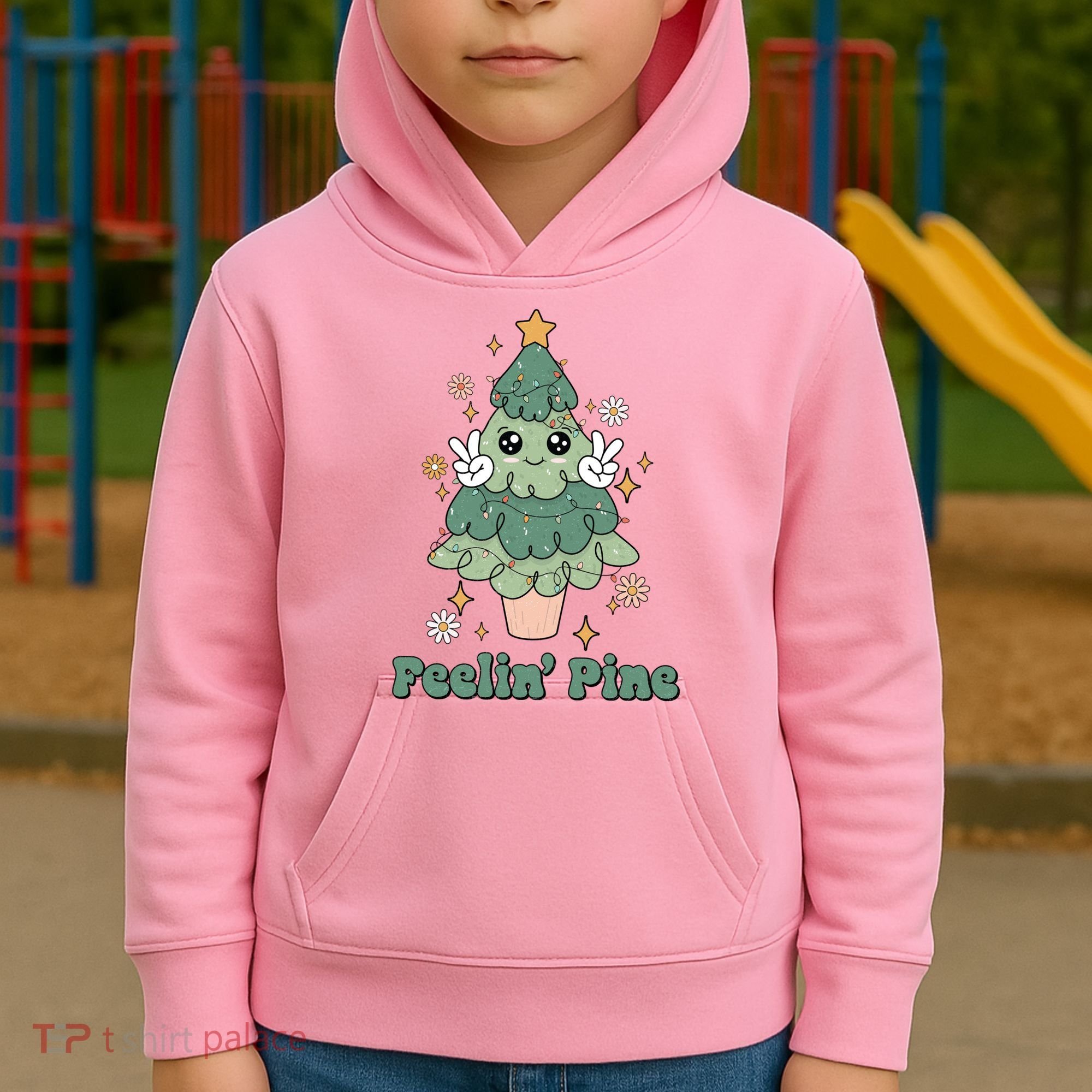 Feelin Pine Funny Christmas Tree Kids Hoodie