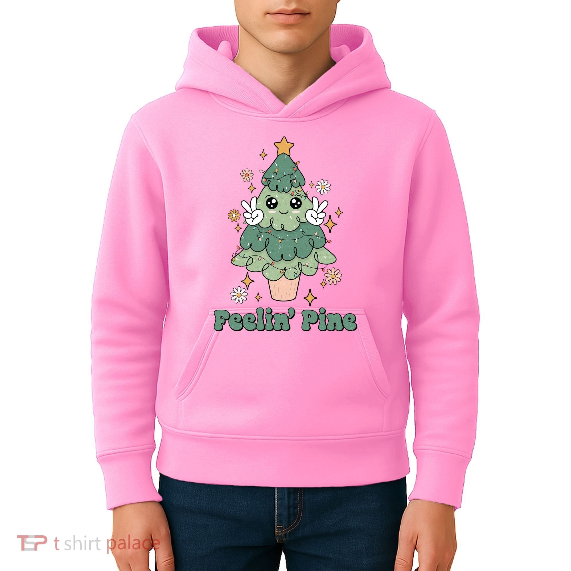 Feelin Pine Funny Christmas Tree Kids Hoodie