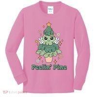 Feelin Pine Funny Christmas Tree Kids Long Sleeve Shirt thumb 0