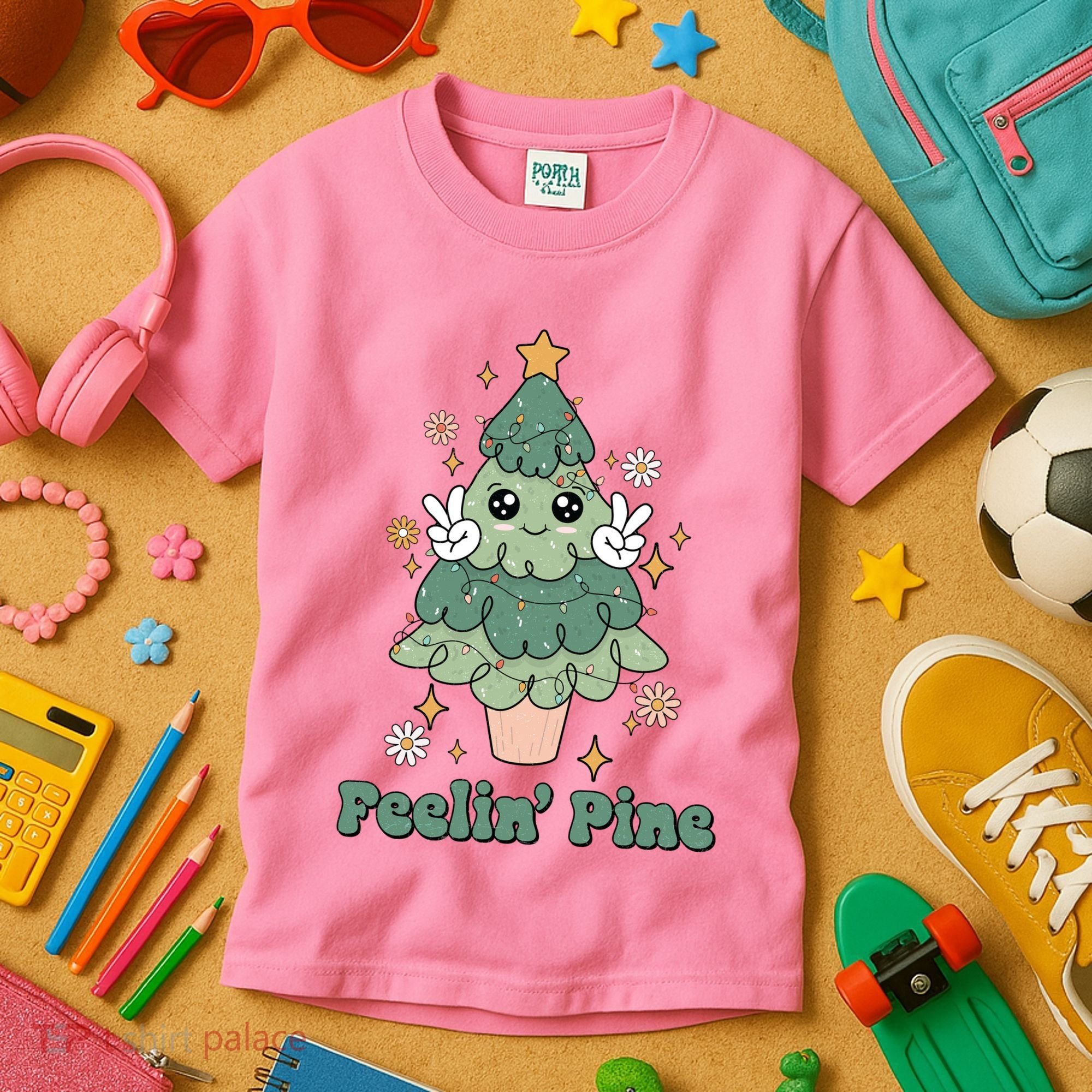 Feelin Pine Funny Christmas Tree Kids T-Shirt