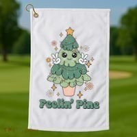 Feelin Pine Funny Christmas Tree Golf Towel thumb 1