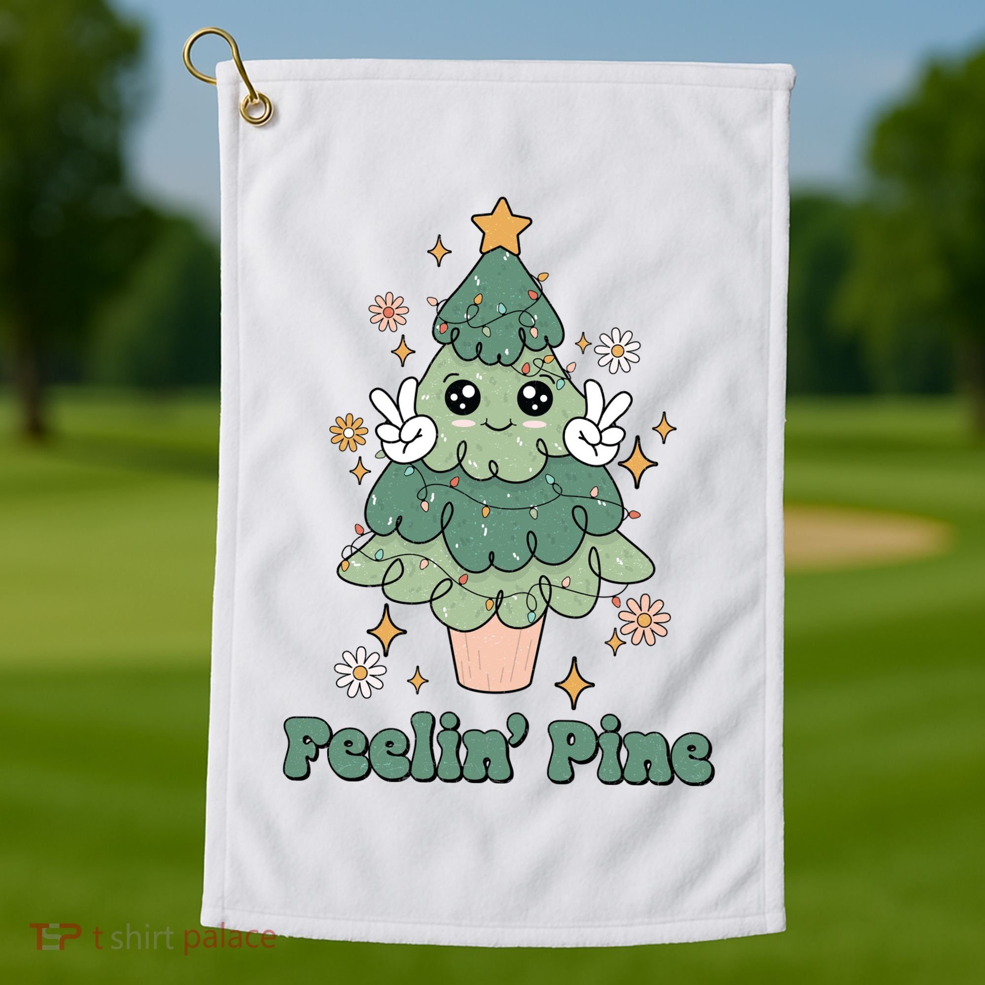 Feelin Pine Funny Christmas Tree Golf Towel