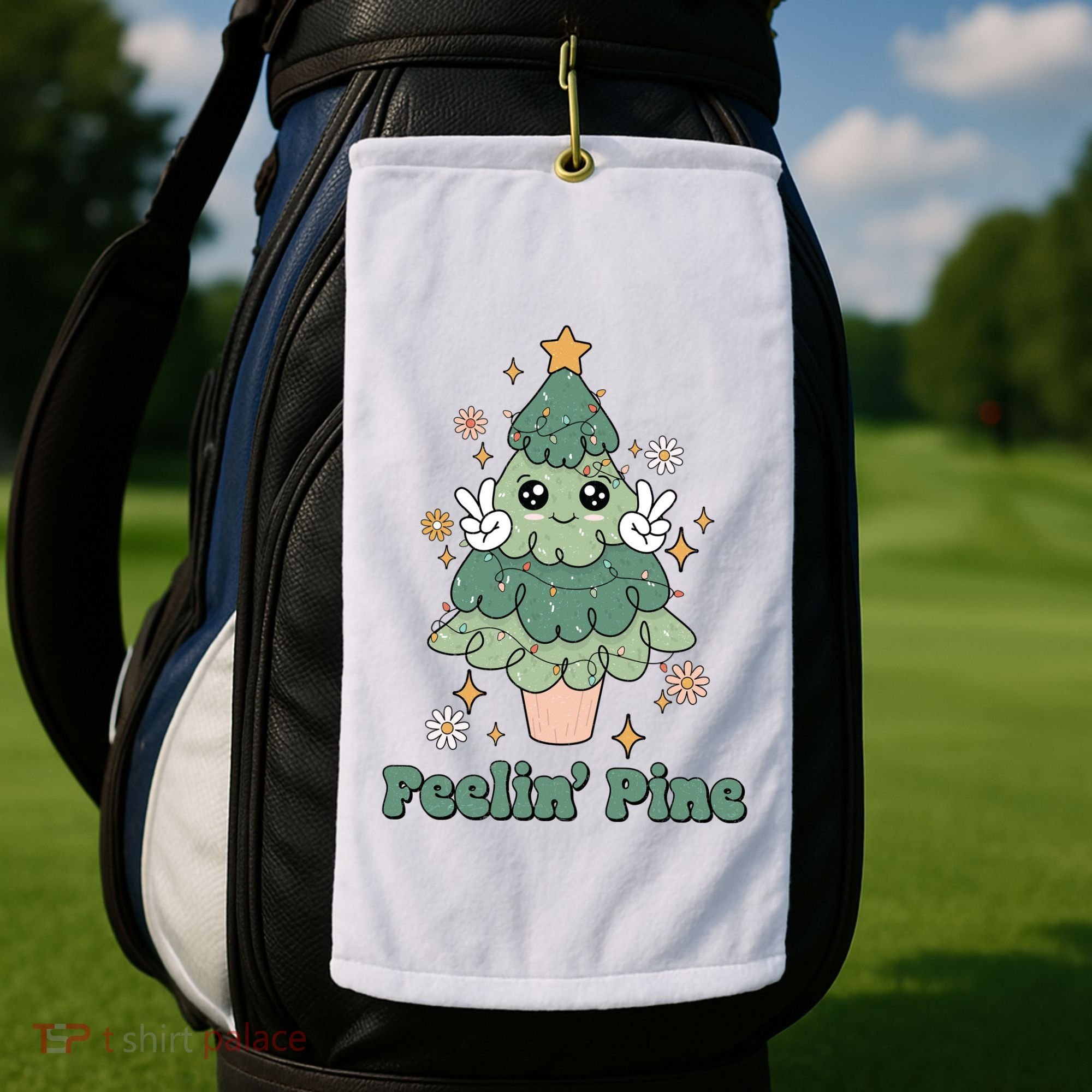 Feelin Pine Funny Christmas Tree Golf Towel
